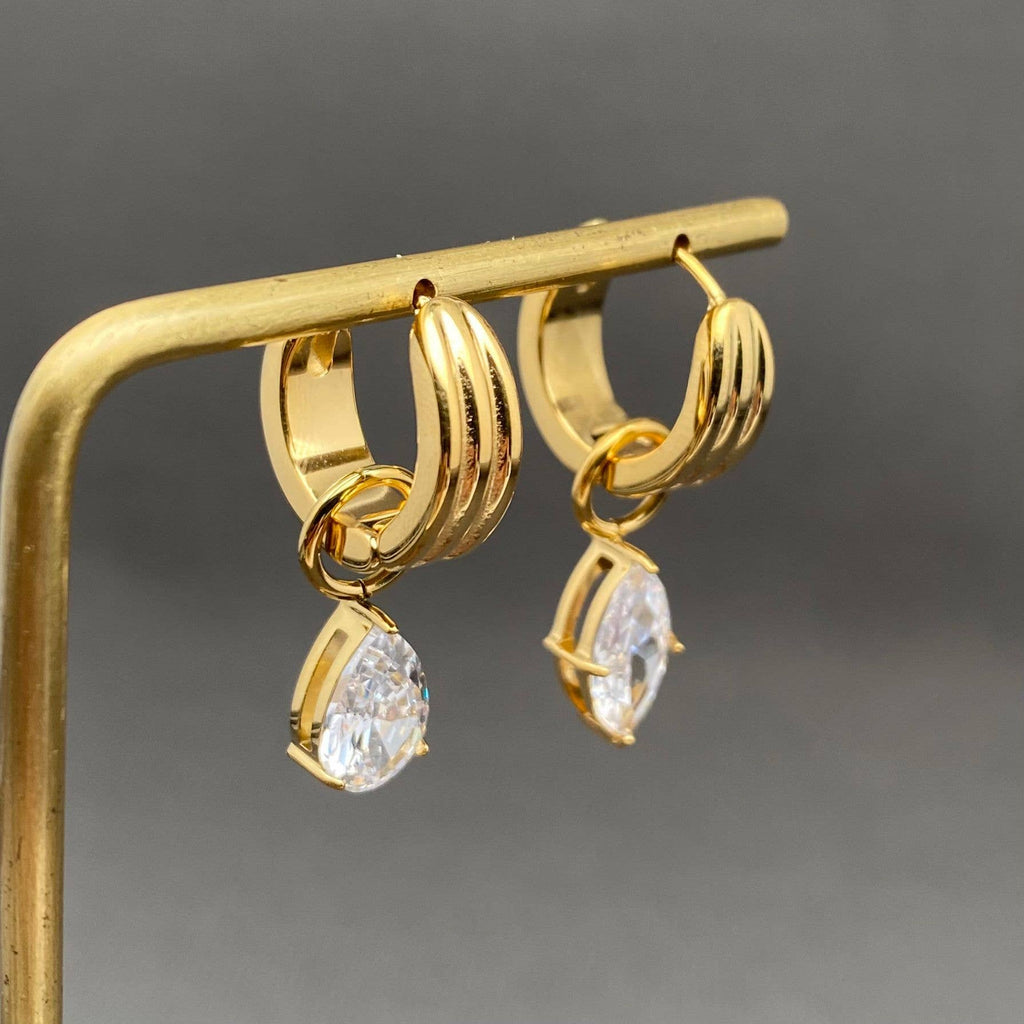 Asymmetric Zircon 18K Gold Plated SS Huggie Earrings - FGS