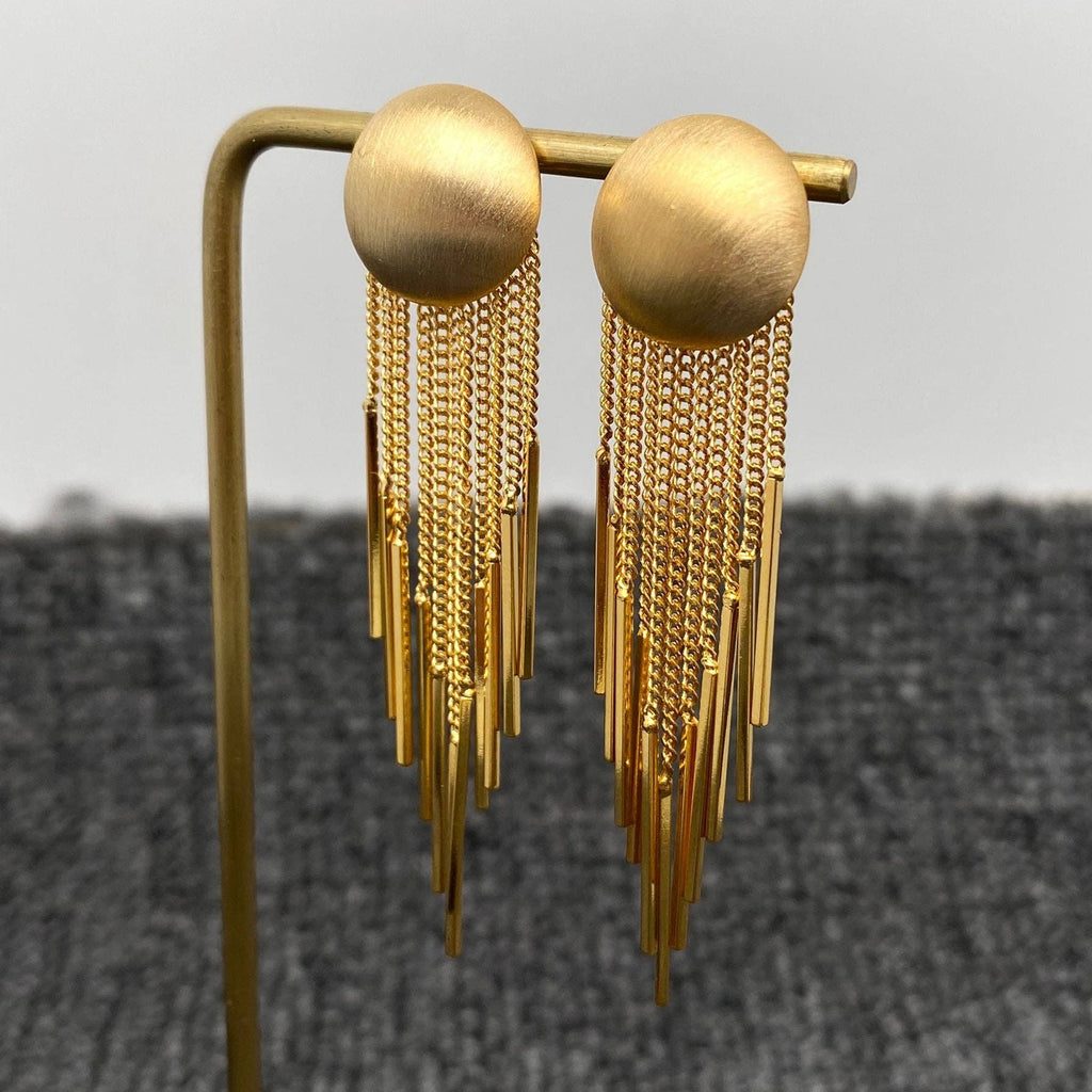 Gold Plated Metal Chain Fringe Matte Post Earrings