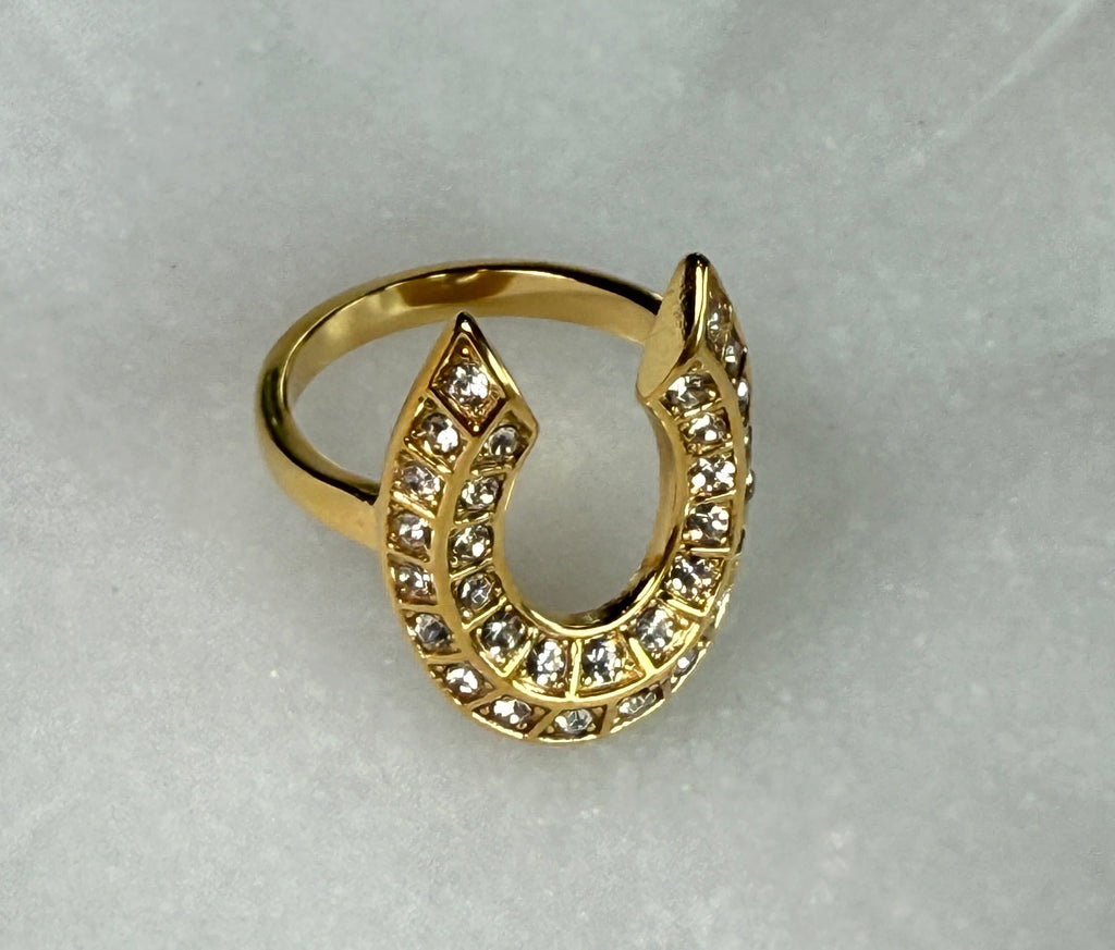 Maevric 18K Gold Non-Tarnish CZ Horseshoe Ring