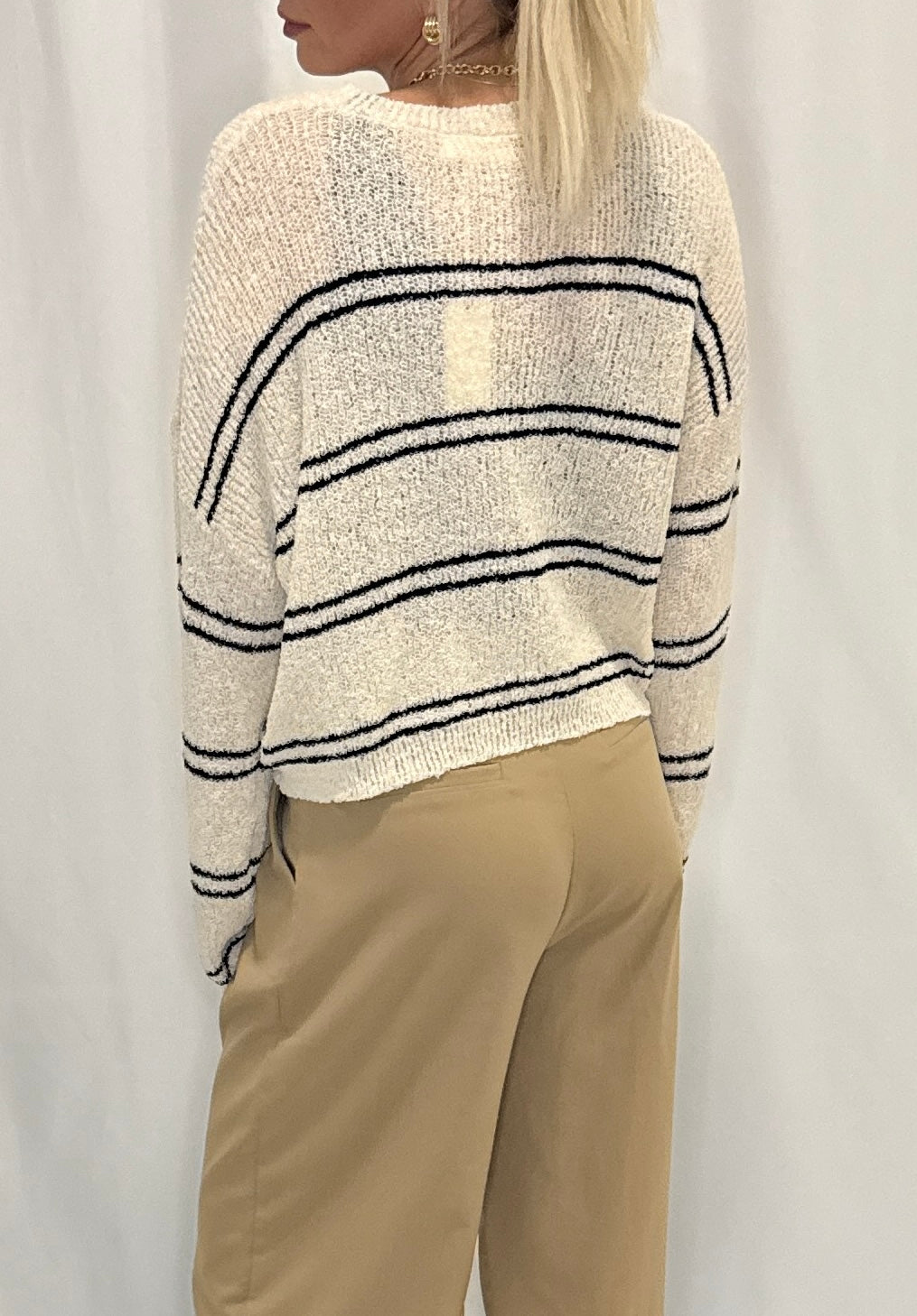 Knit Polyester Double Striped Long Sleeve Top
