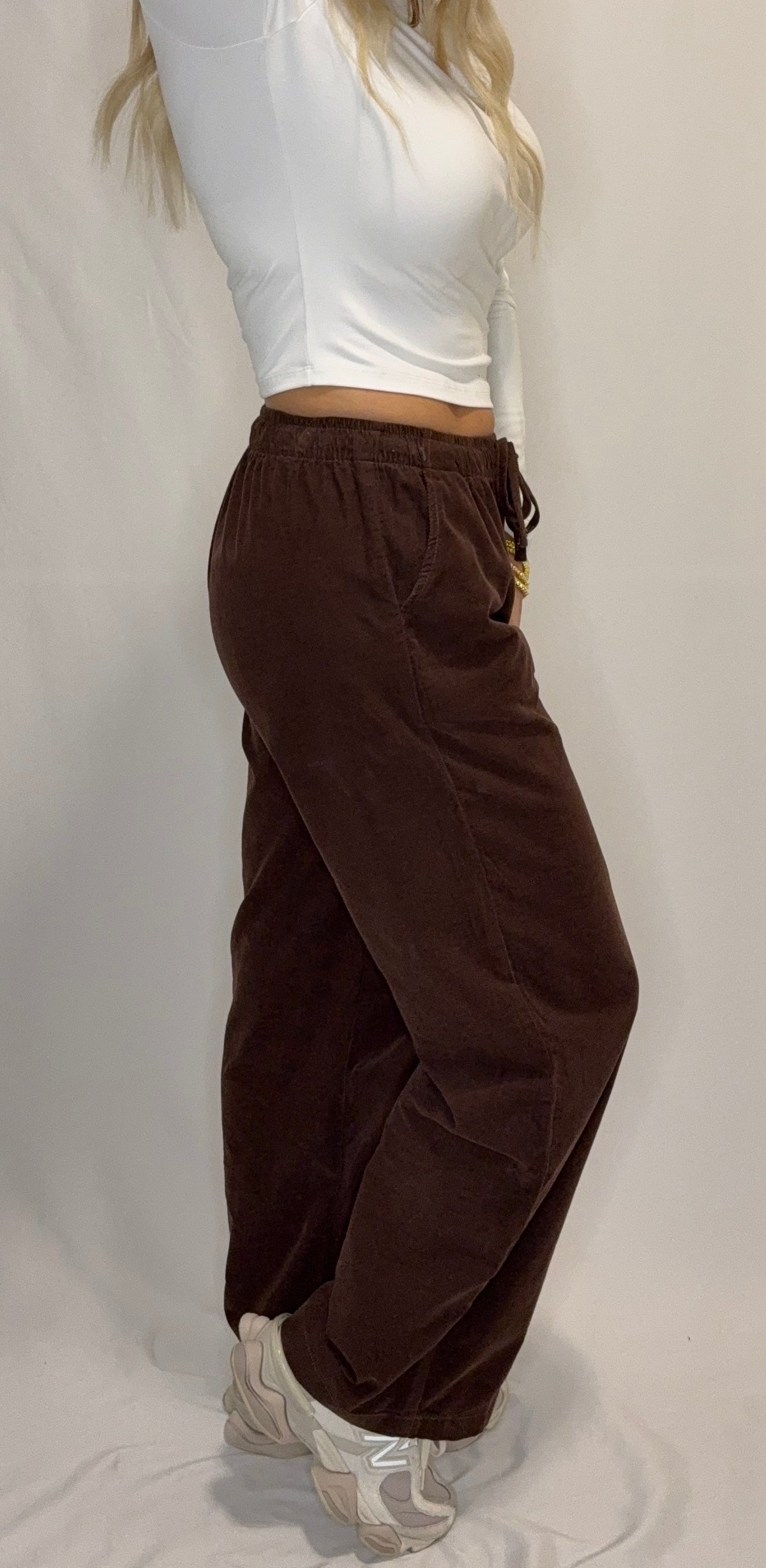 Elastic Waist Corduroy Long Pants