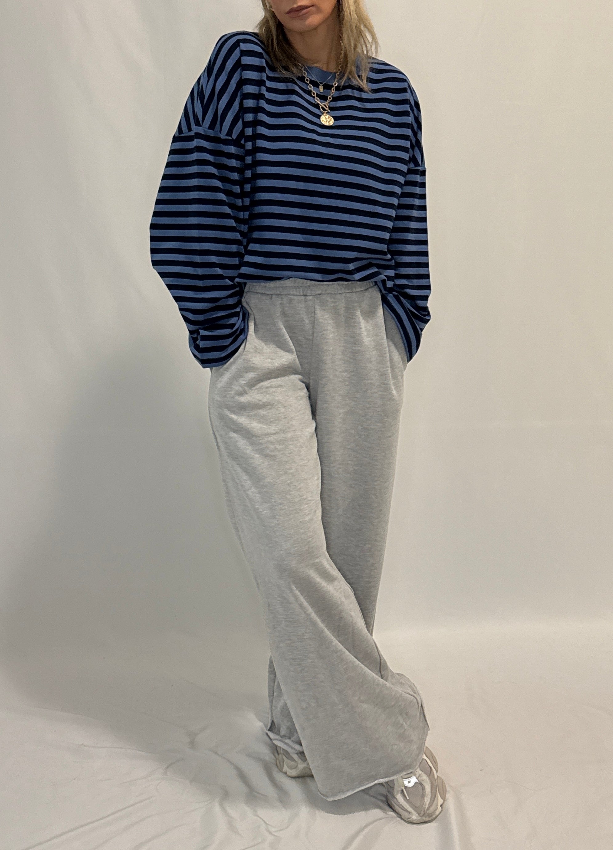 Striped Terry Oversized Long Sleeve Top