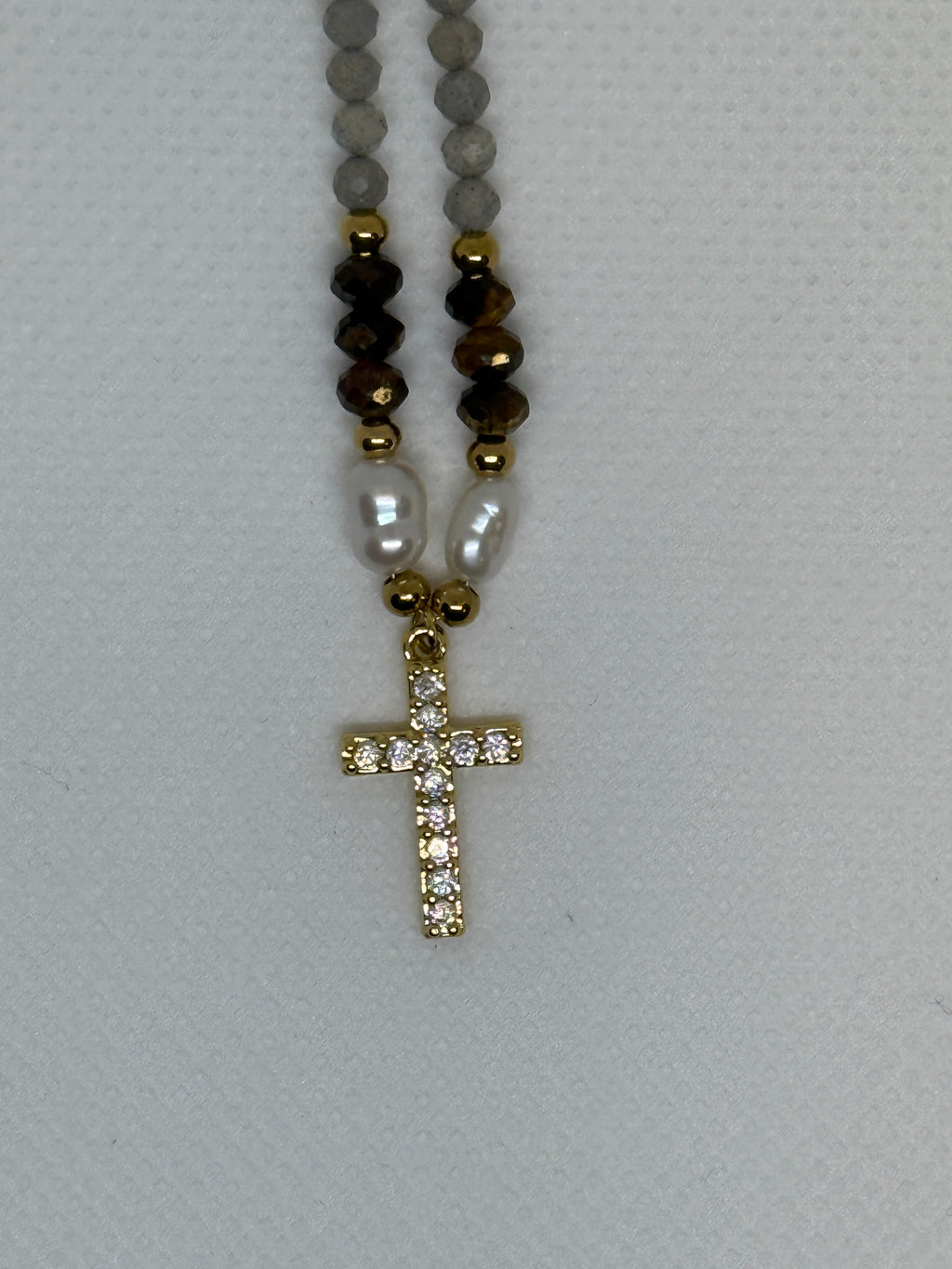 Lumiere 18K Gold Cross Necklace with Beads and Pearls