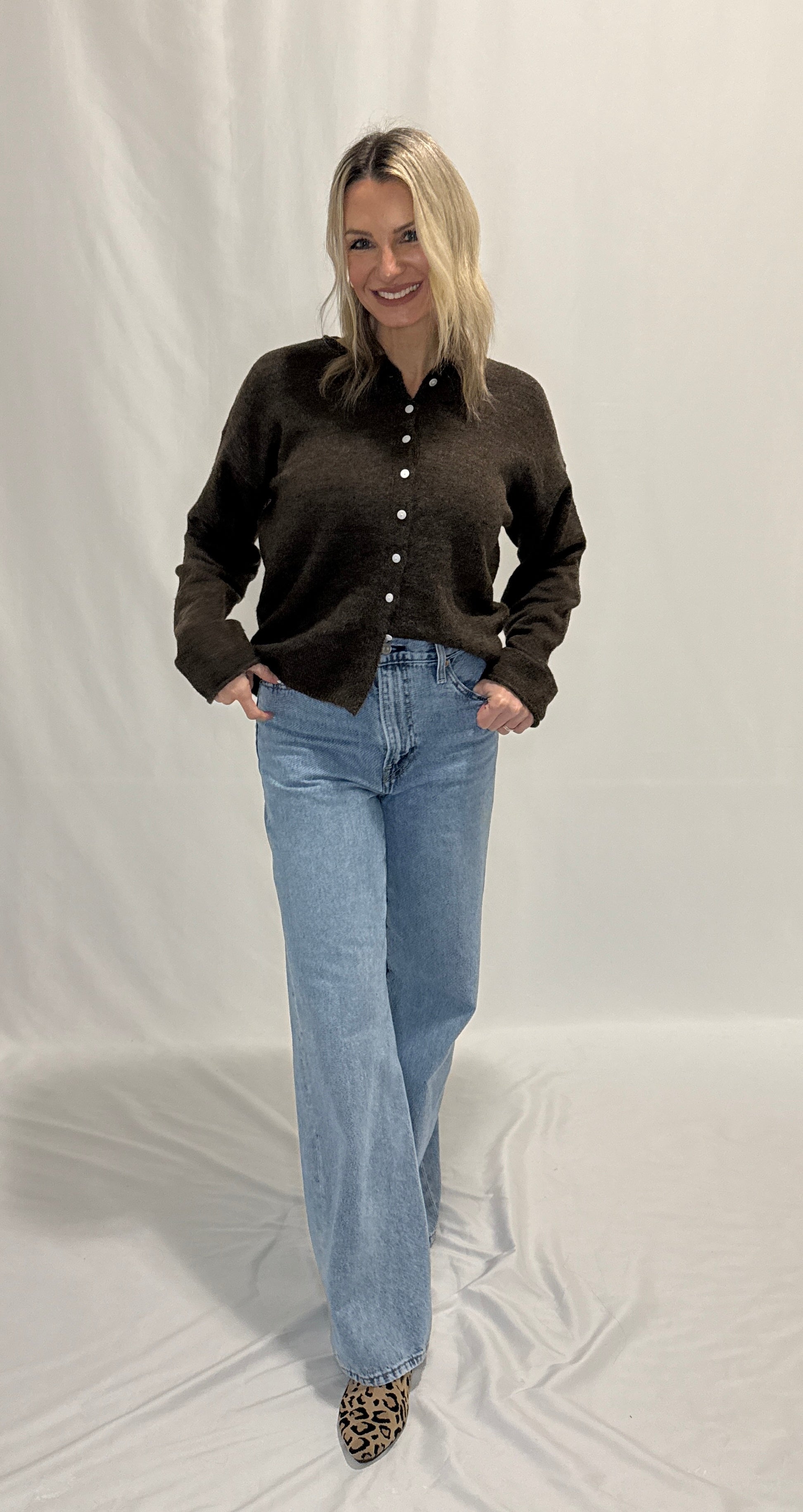 Essential Button Down Cardigan Top (Two colors)