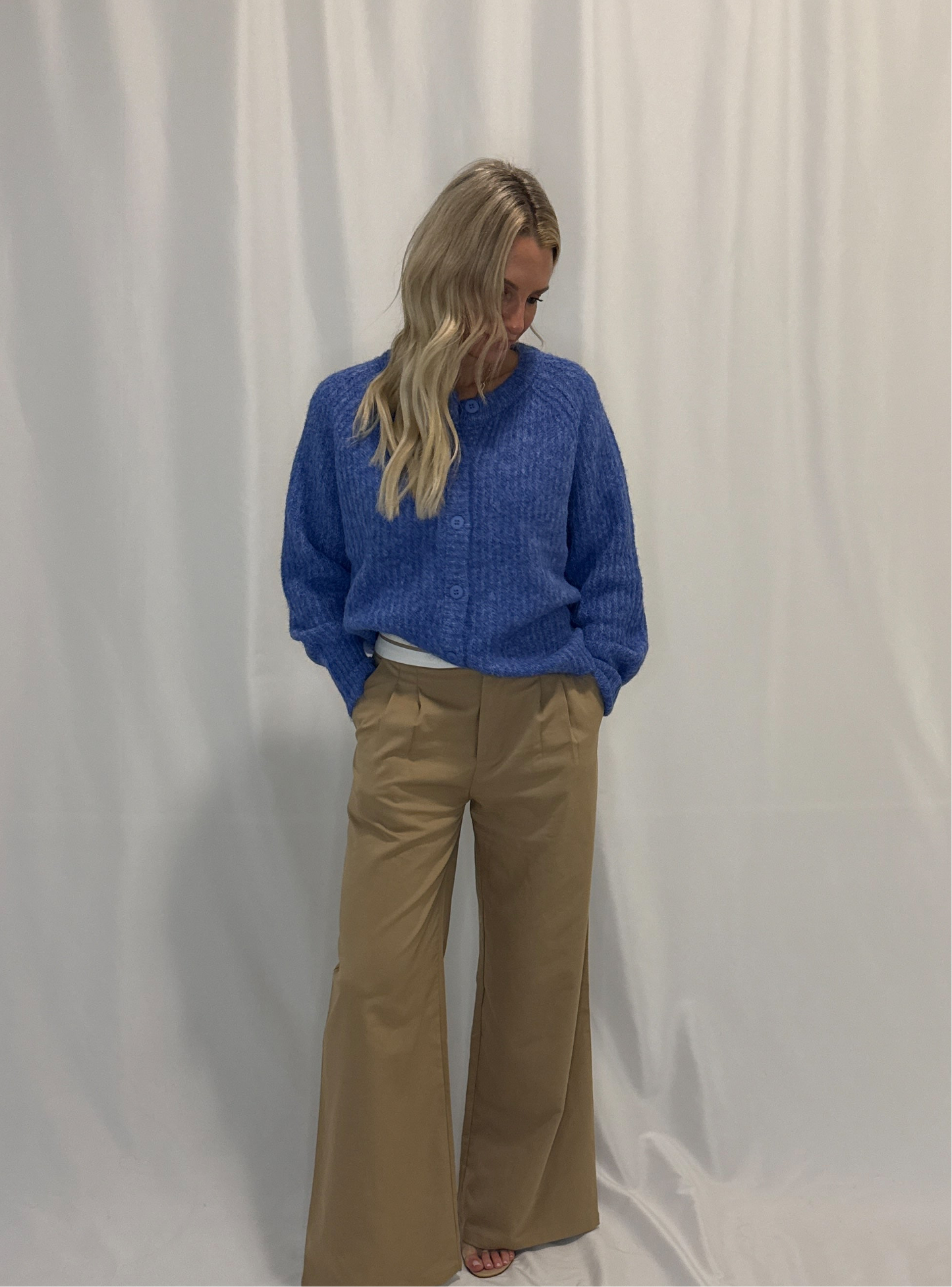 Knit Polyester Nylon Sweater Crew Neck Cardigan