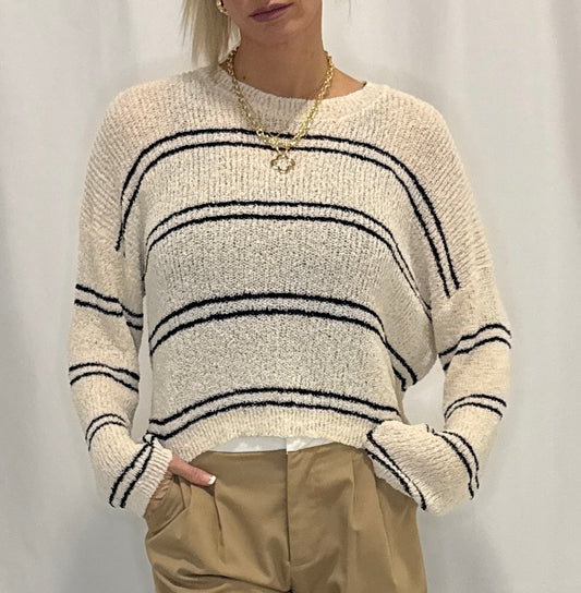 Knit Polyester Double Striped Long Sleeve Top