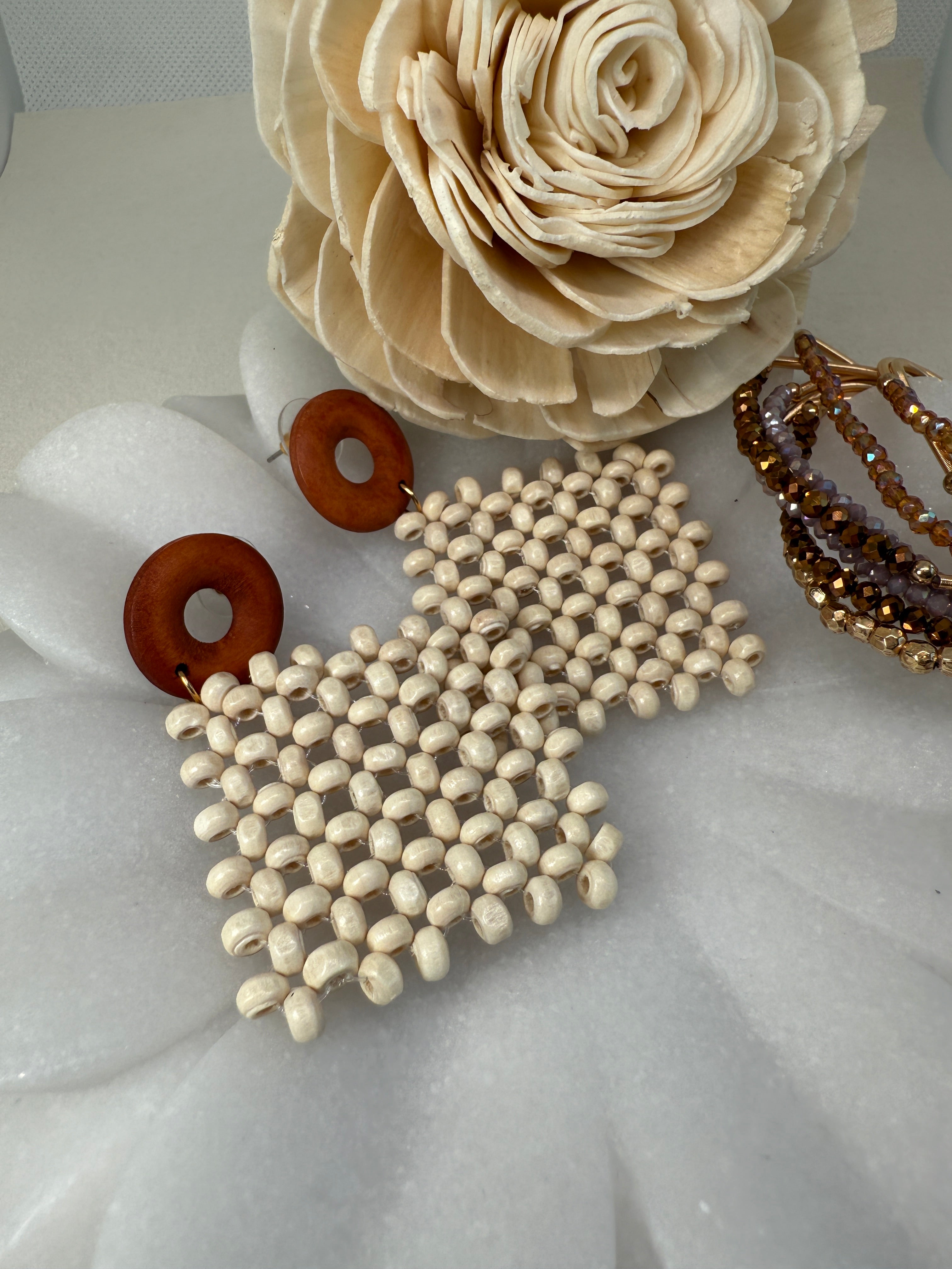 Boho Wood Bead Woven Earrings