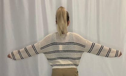 Knit Polyester Double Striped Long Sleeve Top