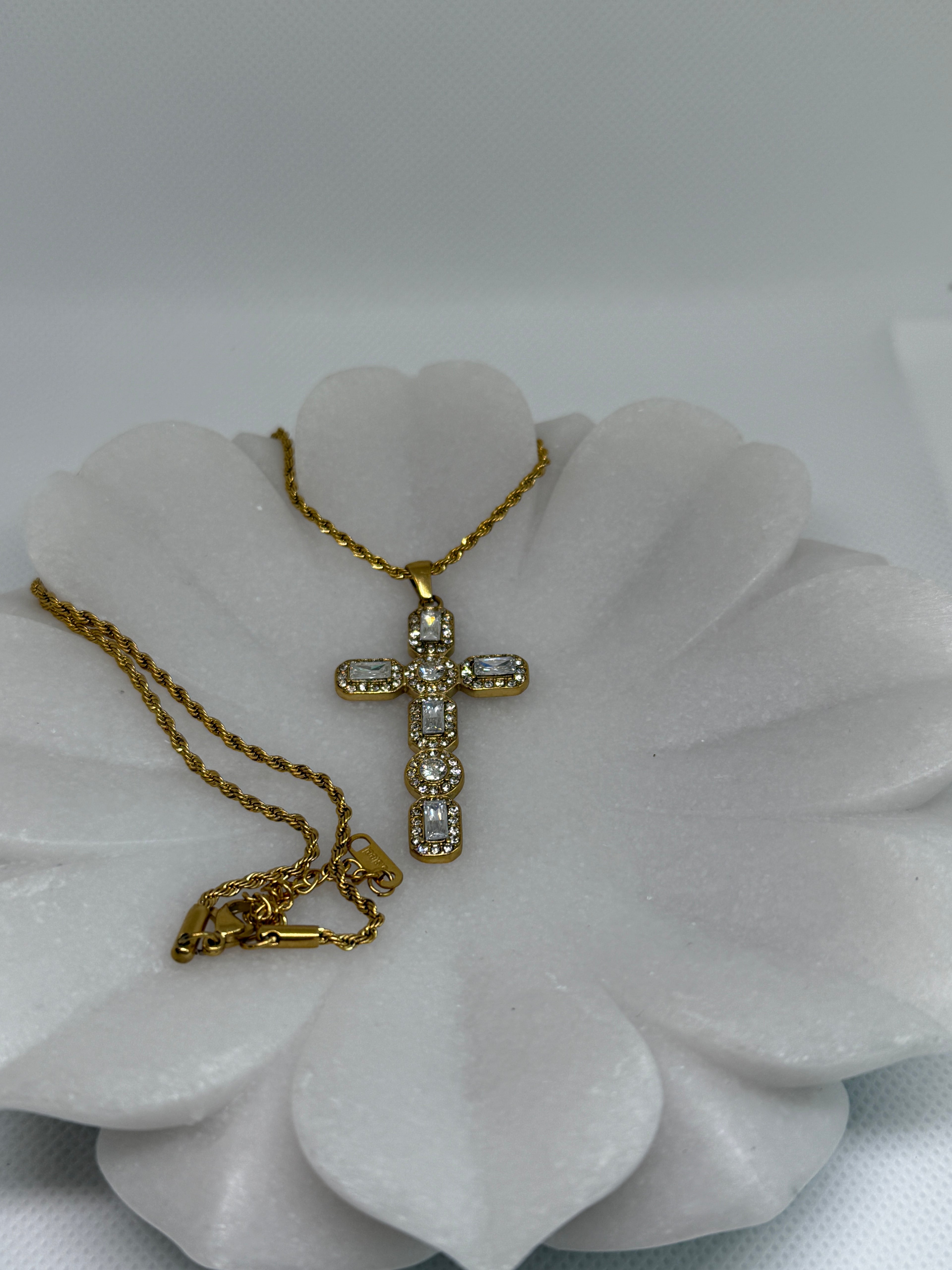Belrose 18K Gold Non-Tarnish CZ Cross Necklace