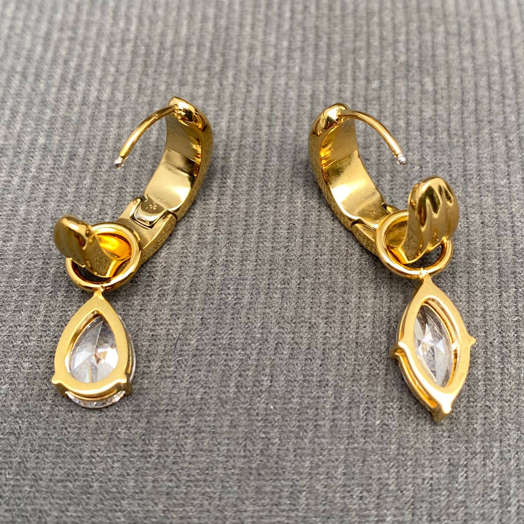 Asymmetric Zircon 18K Gold Plated SS Huggie Earrings - FGS