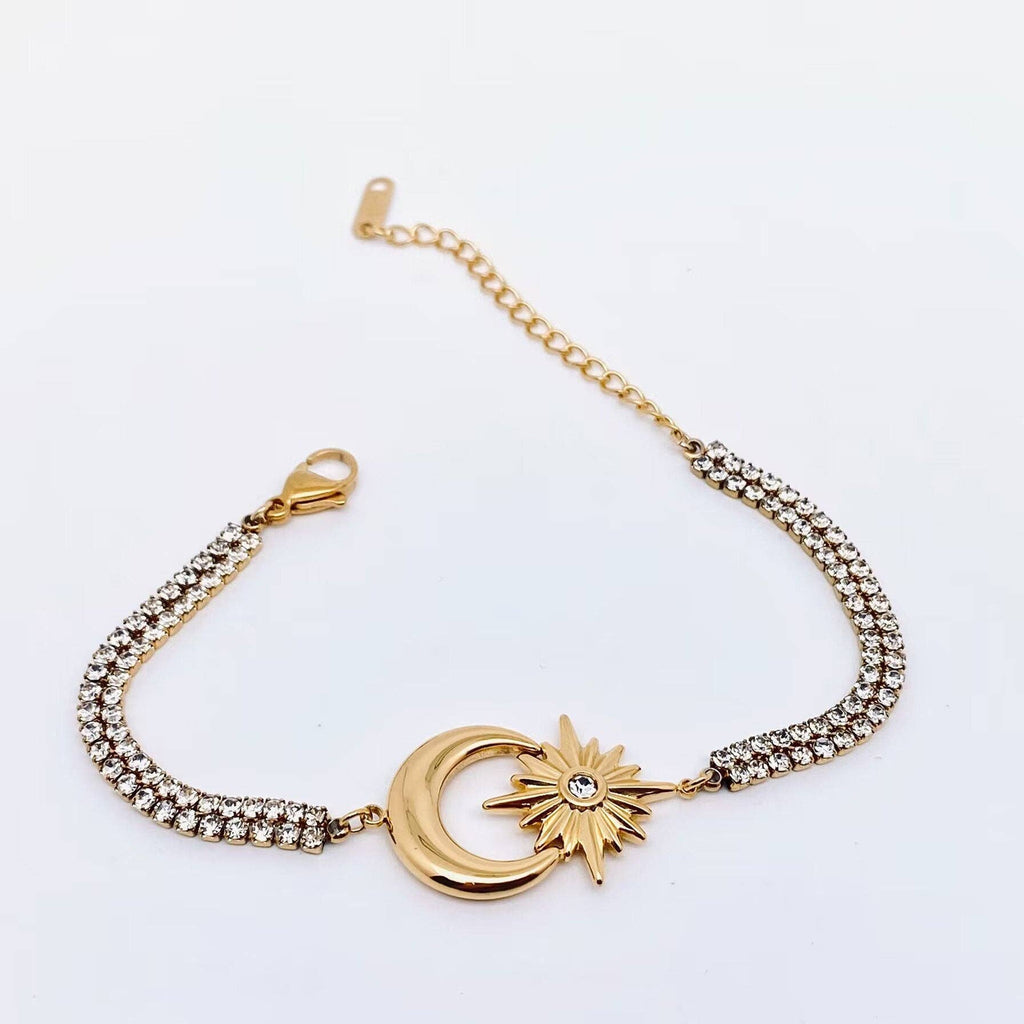 18K Gold Plated Star Moon  Cubic Zirconia Bracelet - FGS/MS