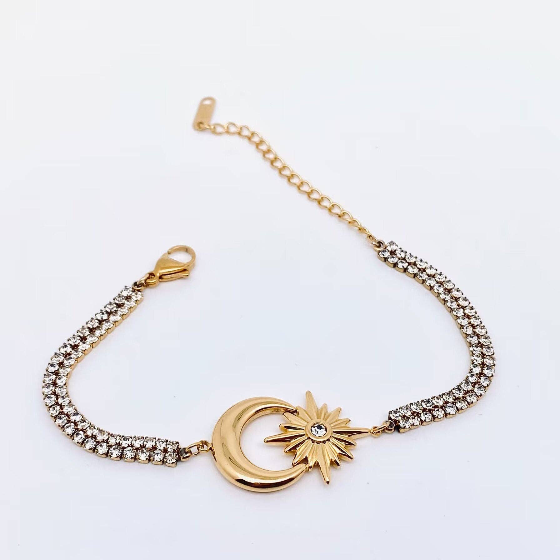18K Gold Plated Star Moon  Cubic Zirconia Bracelet - FGS/MS