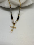 Lumiere 18K Gold Cross Necklace with Beads and Pearls