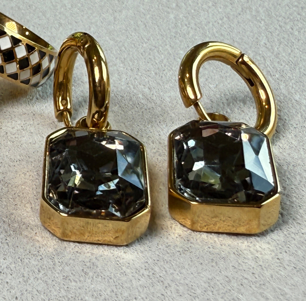 Square Zircon 18K Gold Plated S.Steel Huggie Earrings