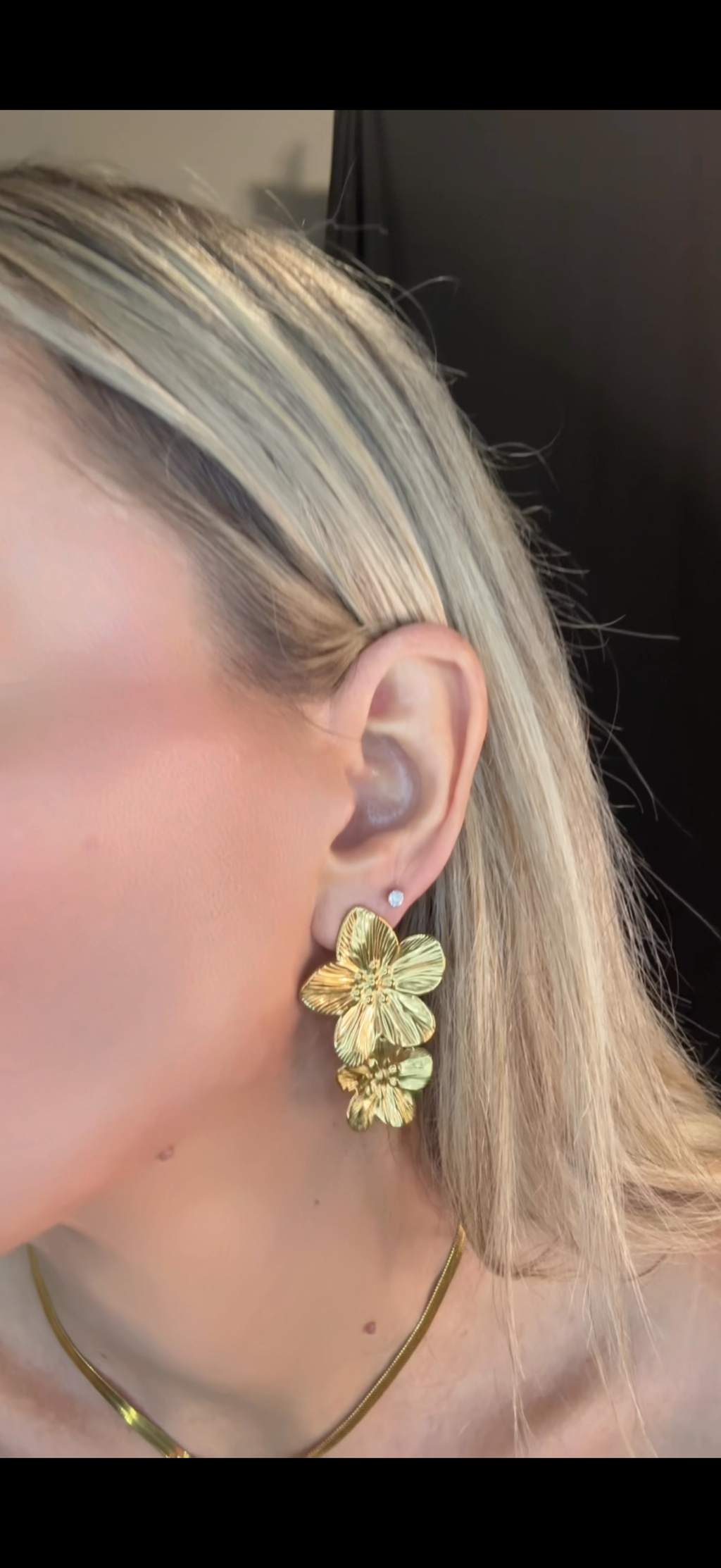 Ivy 18K Gold Statement Stacked Flower Earring