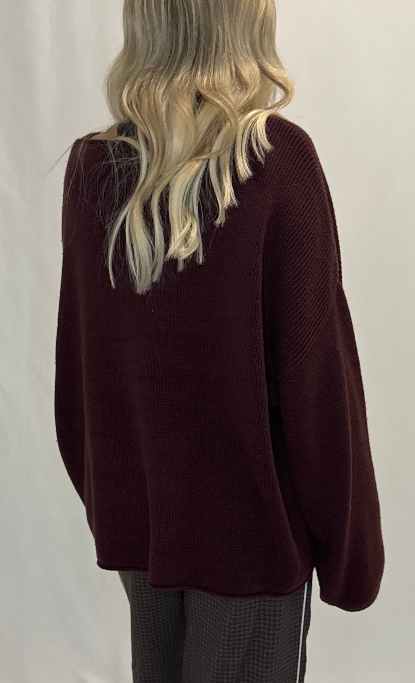 Solid Rib-Knit Oversized Boatneck Sweater