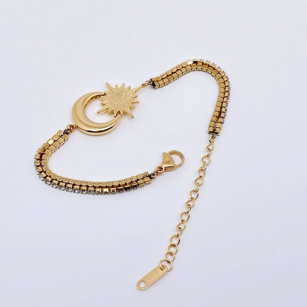 18K Gold Plated Star Moon  Cubic Zirconia Bracelet - FGS/MS