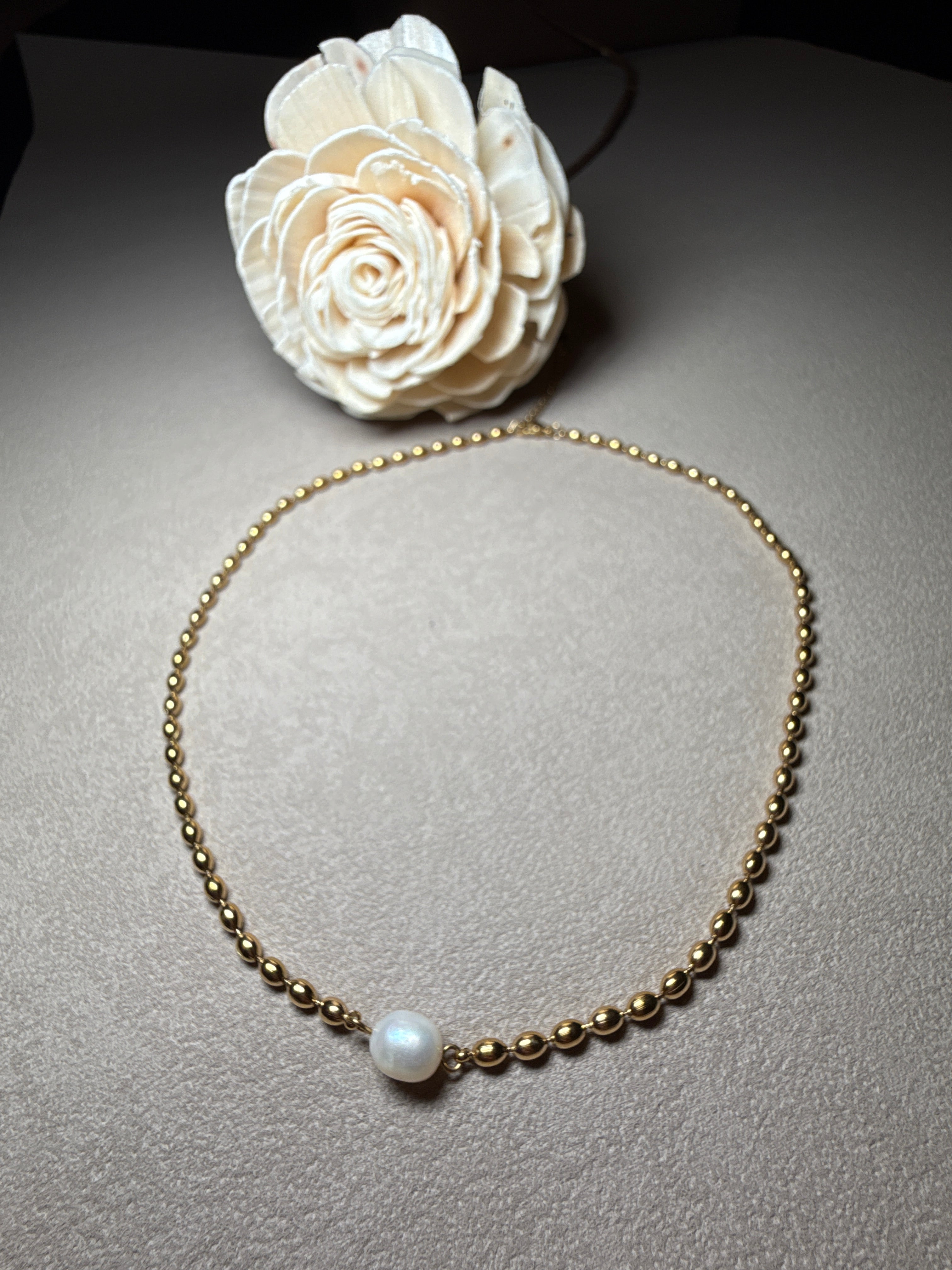 Vigne 18K Gold Non-Tarnish Pearl Ball Chain Necklace