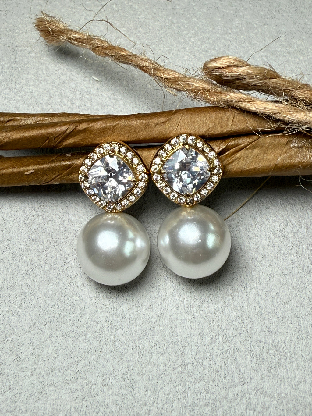 Pearl & Zircon inlaid 18K Gold Plated Earrings