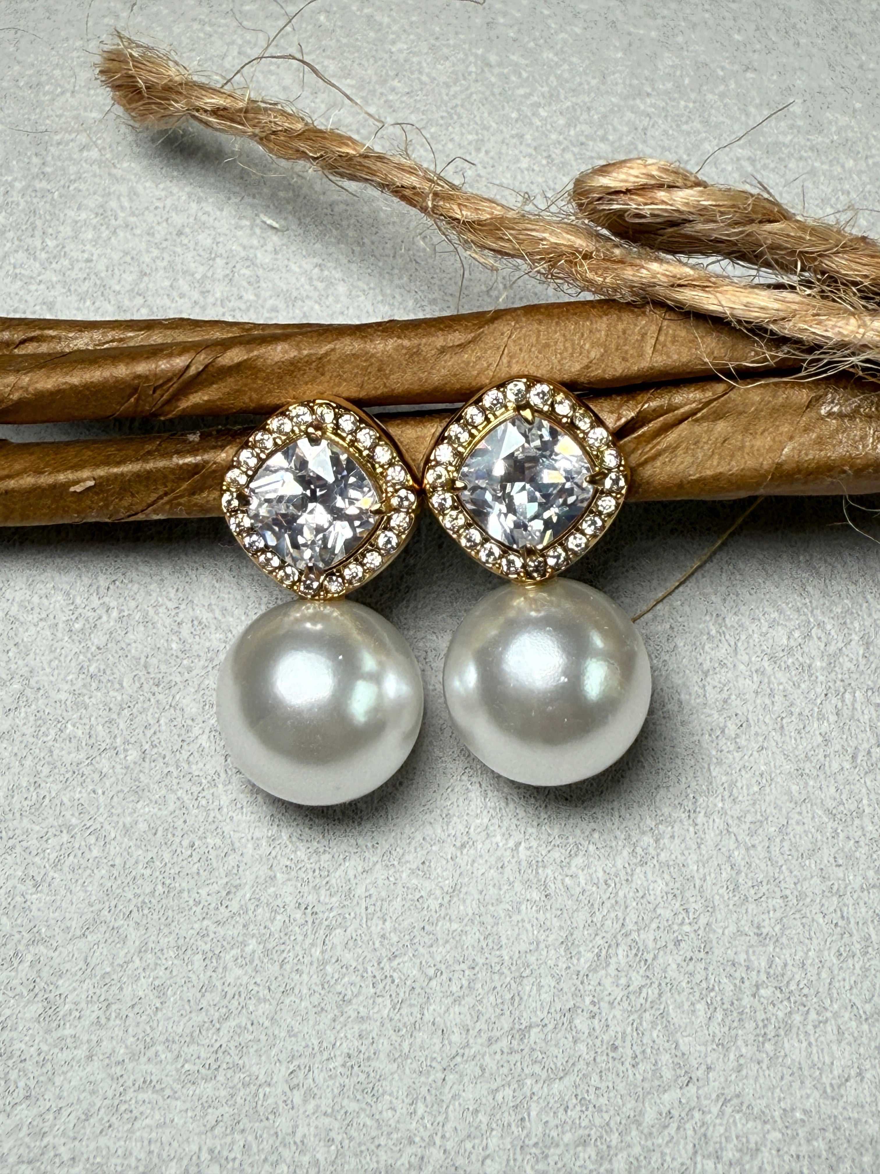 Pearl & Zircon inlaid 18K Gold Plated Earrings