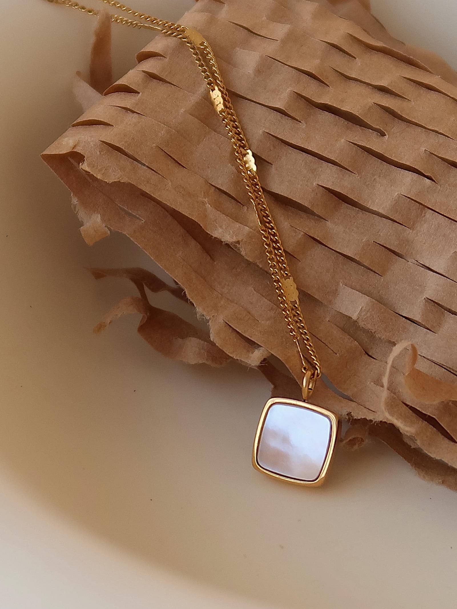 Felicity 18K Gold Non-Tarnish Shell Square Necklace