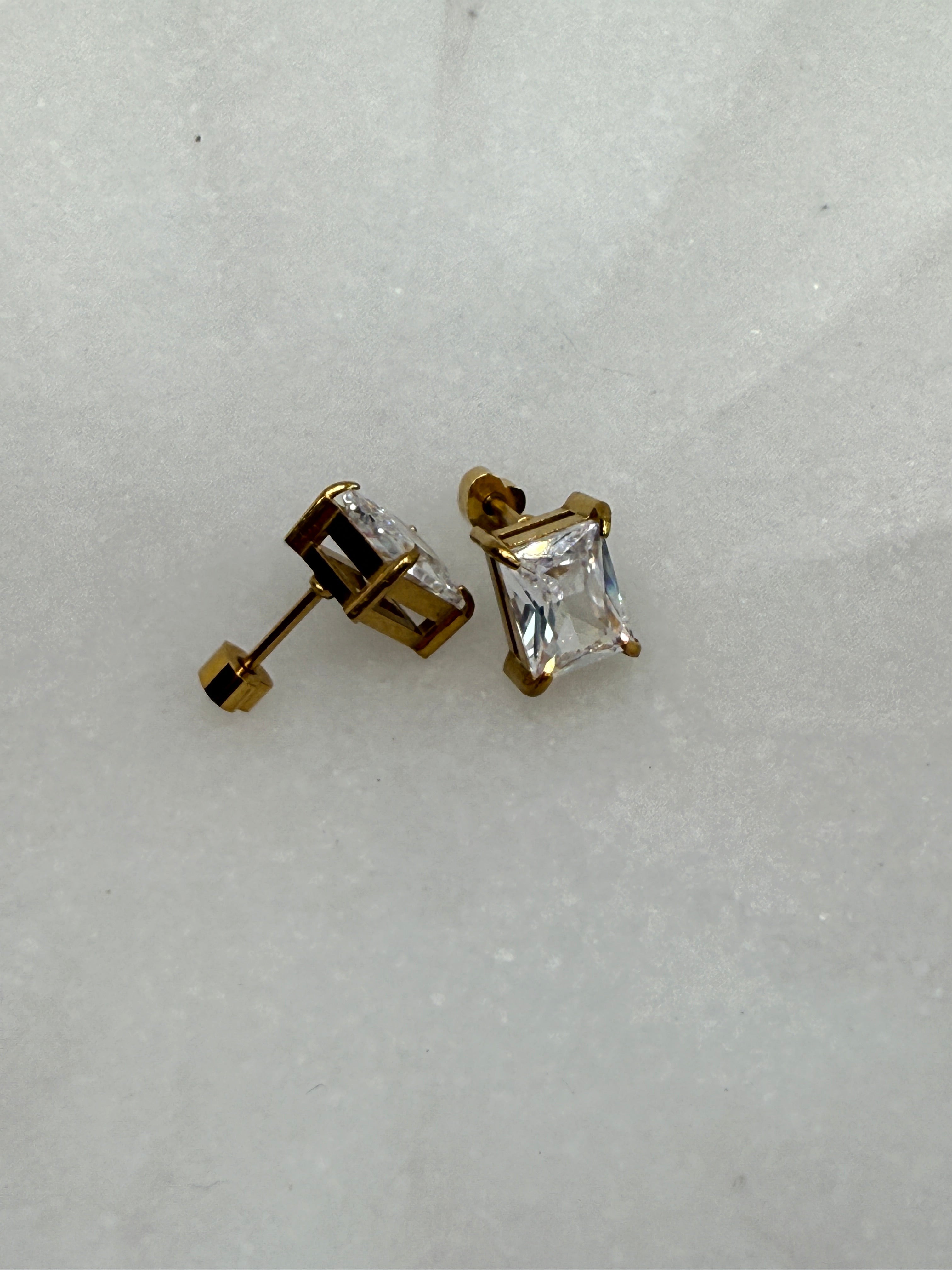 Avenn 18K Gold Non-Tarnish Rectangle CZ Flat Back Earrings