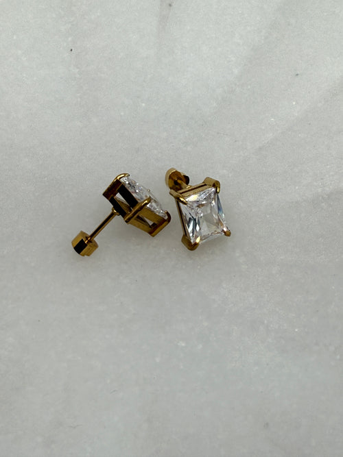 Avenn 18K Gold Non-Tarnish Rectangle CZ Flat Back Earrings