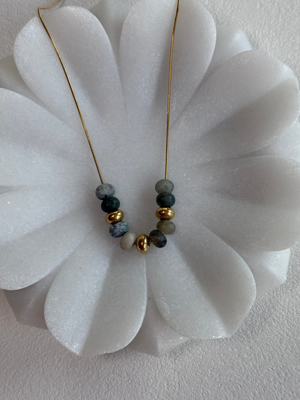 Natural Stone Beaded Charm 18K Gold Plated Necklace