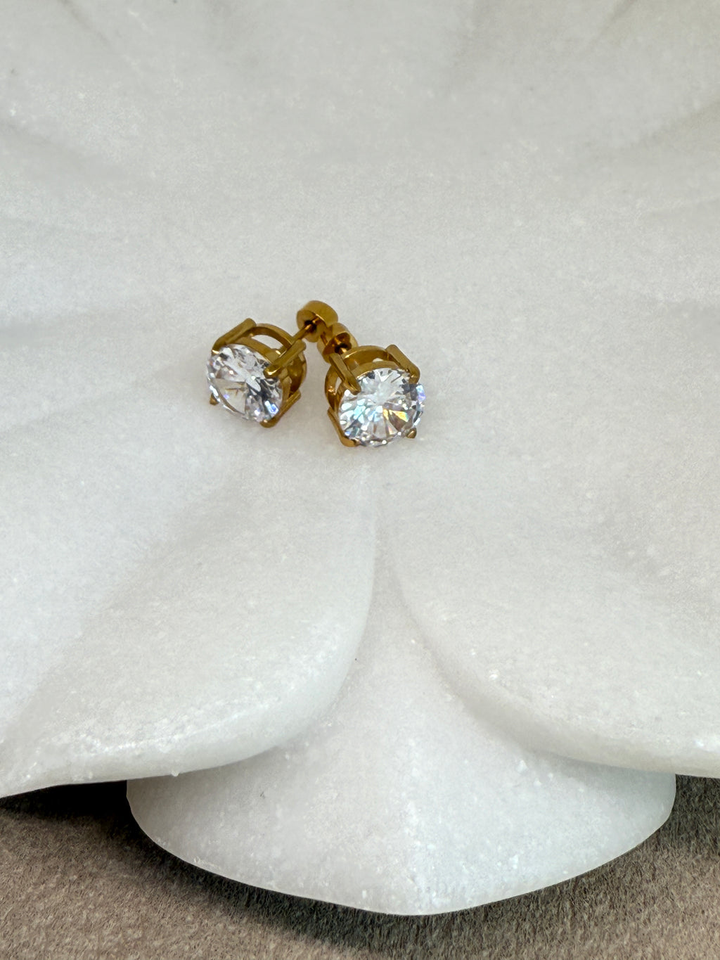 Avenn 18K Gold Non-Tarnish Rectangle CZ Flat Back Earrings
