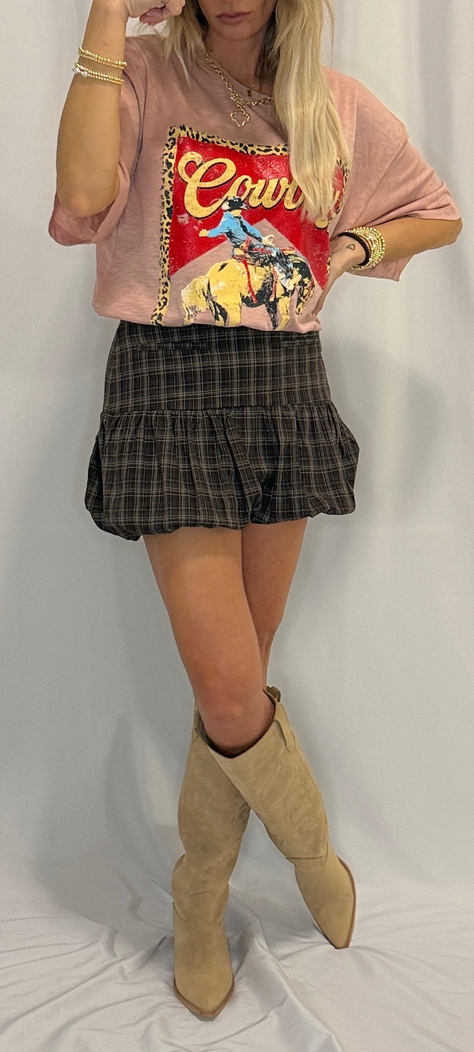 PLAID BUBBLE MINI SKIRT