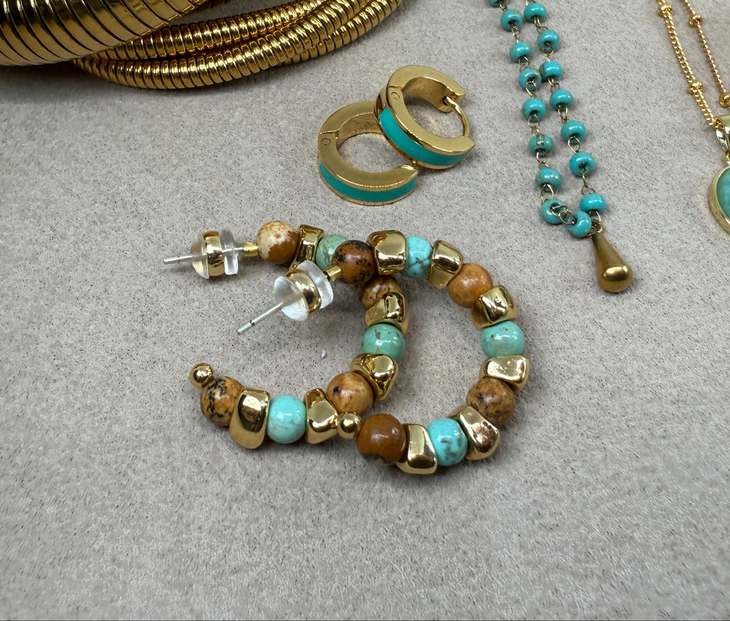 Noisette 18K Gold Boho Beaded Hoop Earrings