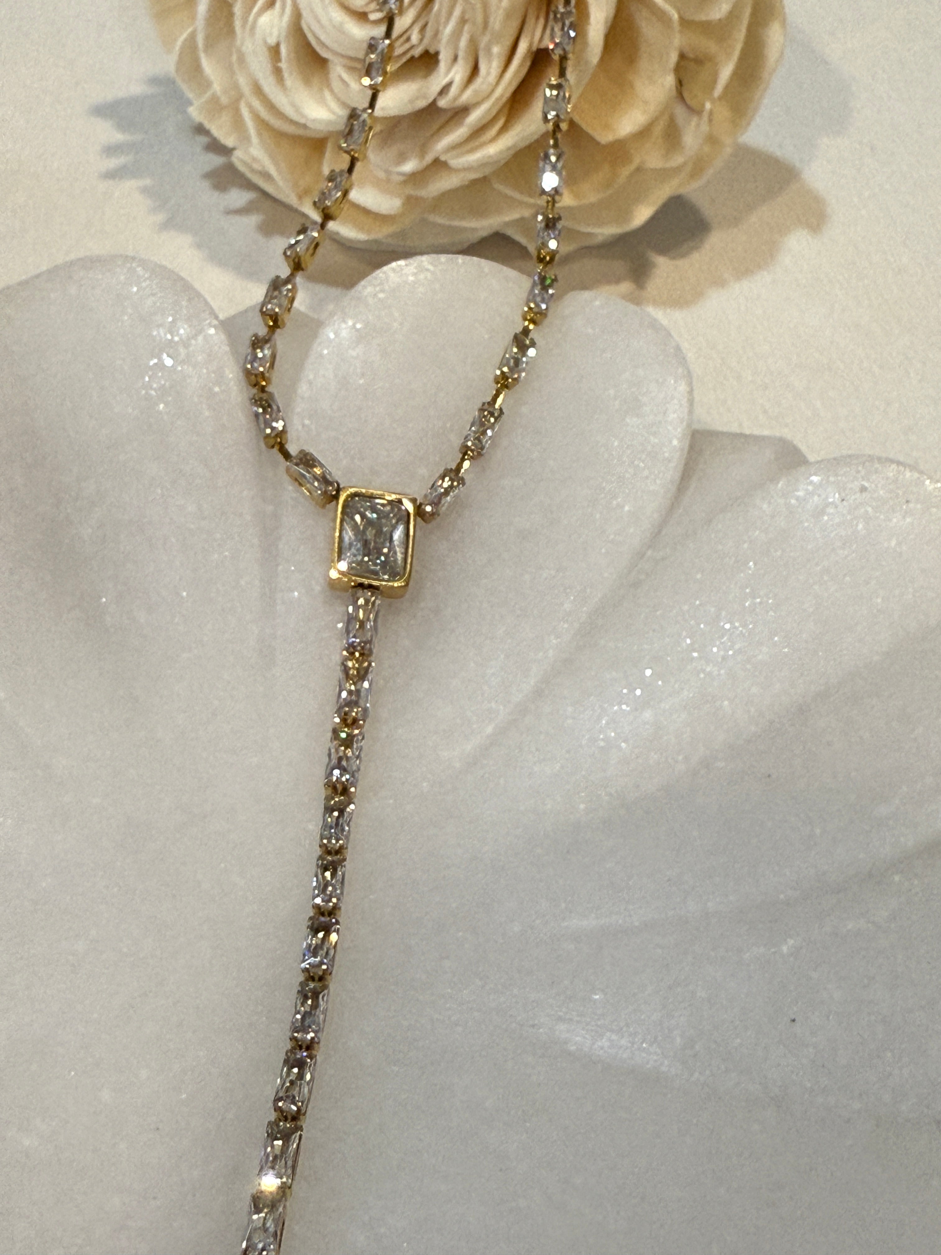 Cieline 18K Gold Non-Tarnish CZ Lariat Necklace
