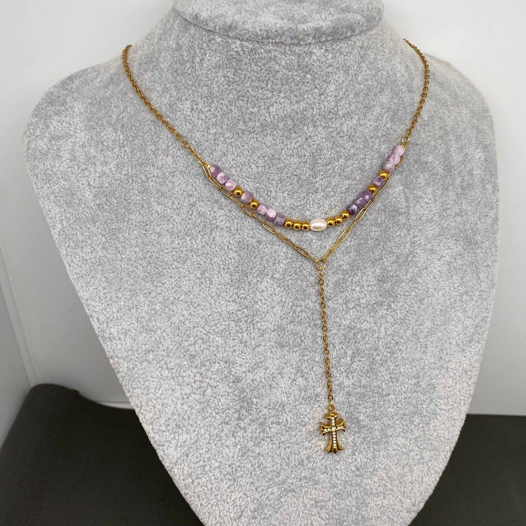 Cross 18K Gold Plated S.Steel Y-neck Necklace