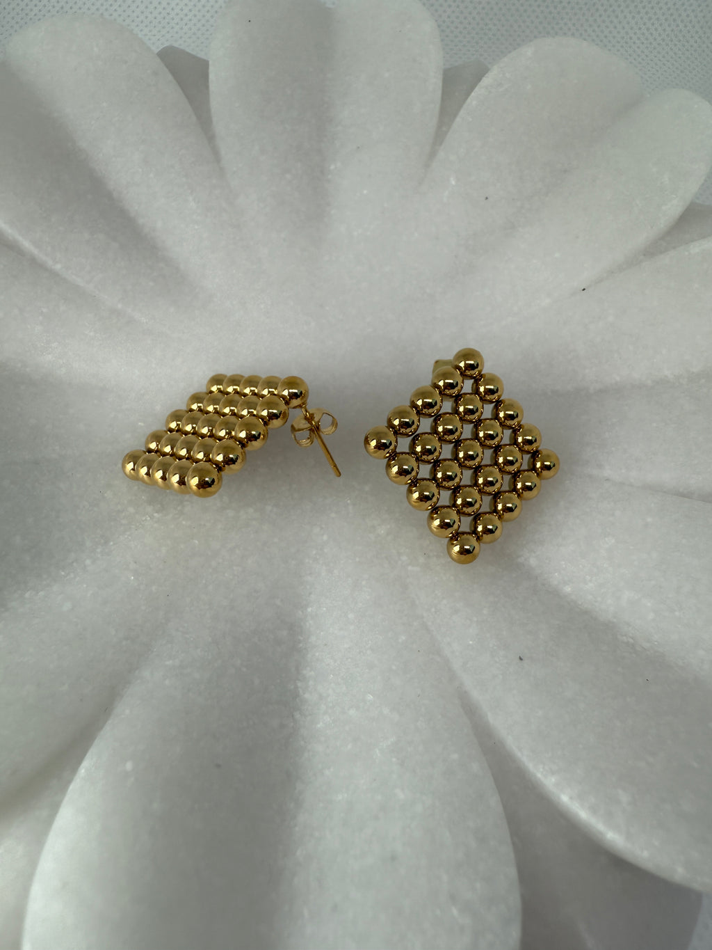 Therese 18K Gold Non-Tarnish Beaded Square Earrings