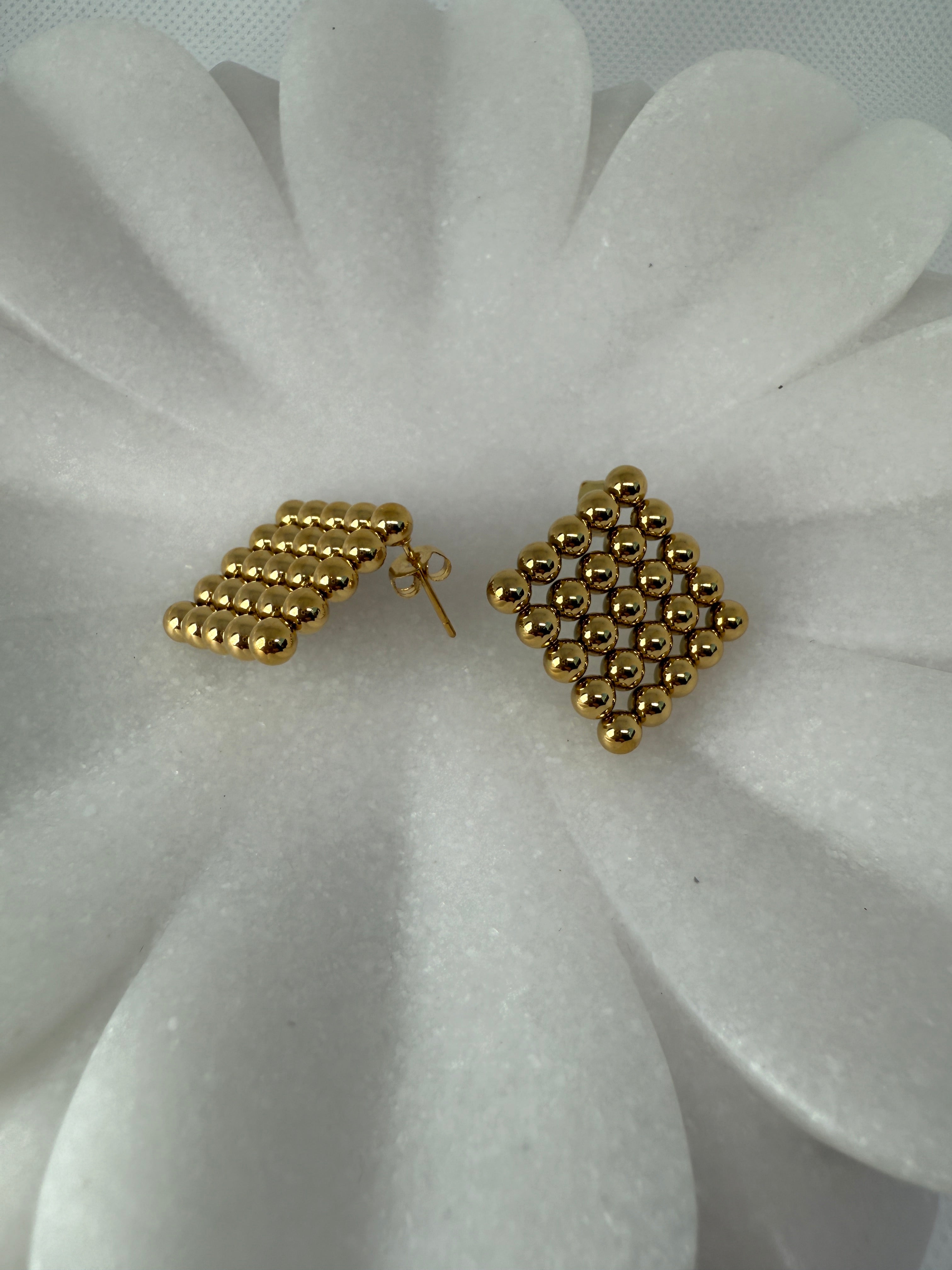 Therese 18K Gold Non-Tarnish Beaded Square Earrings