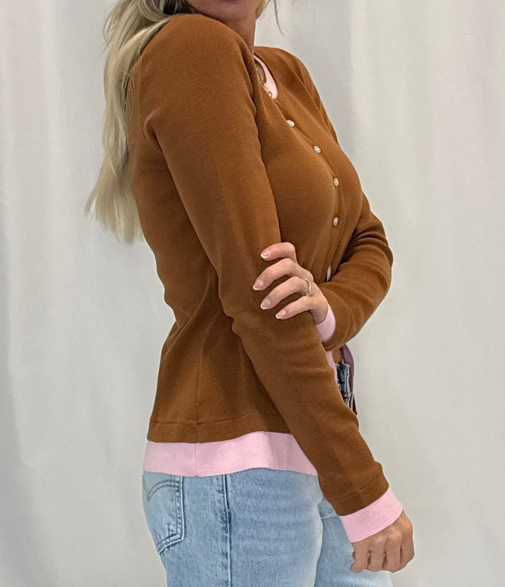 Caramel Rose Contrast Cardigan