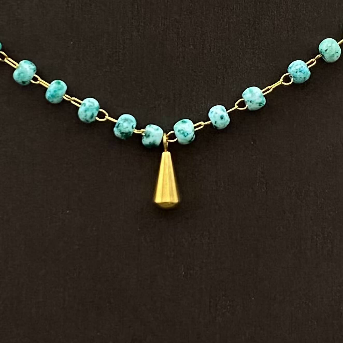 18K Golden Drop Charm Seed Beads Chain Necklace
