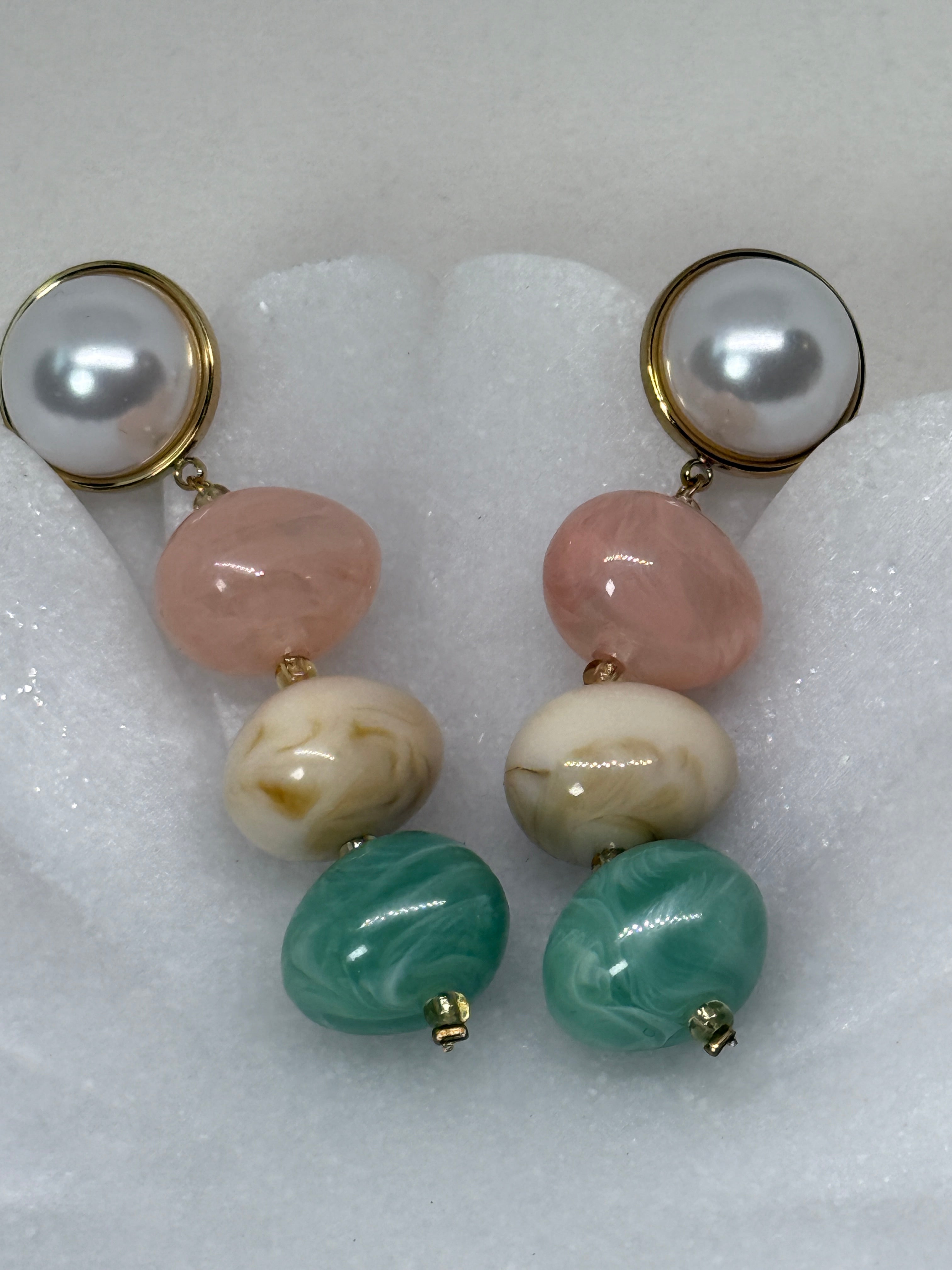 Alani 18K Gold Non-Tarnish Vintage Pastel Beaded Earring