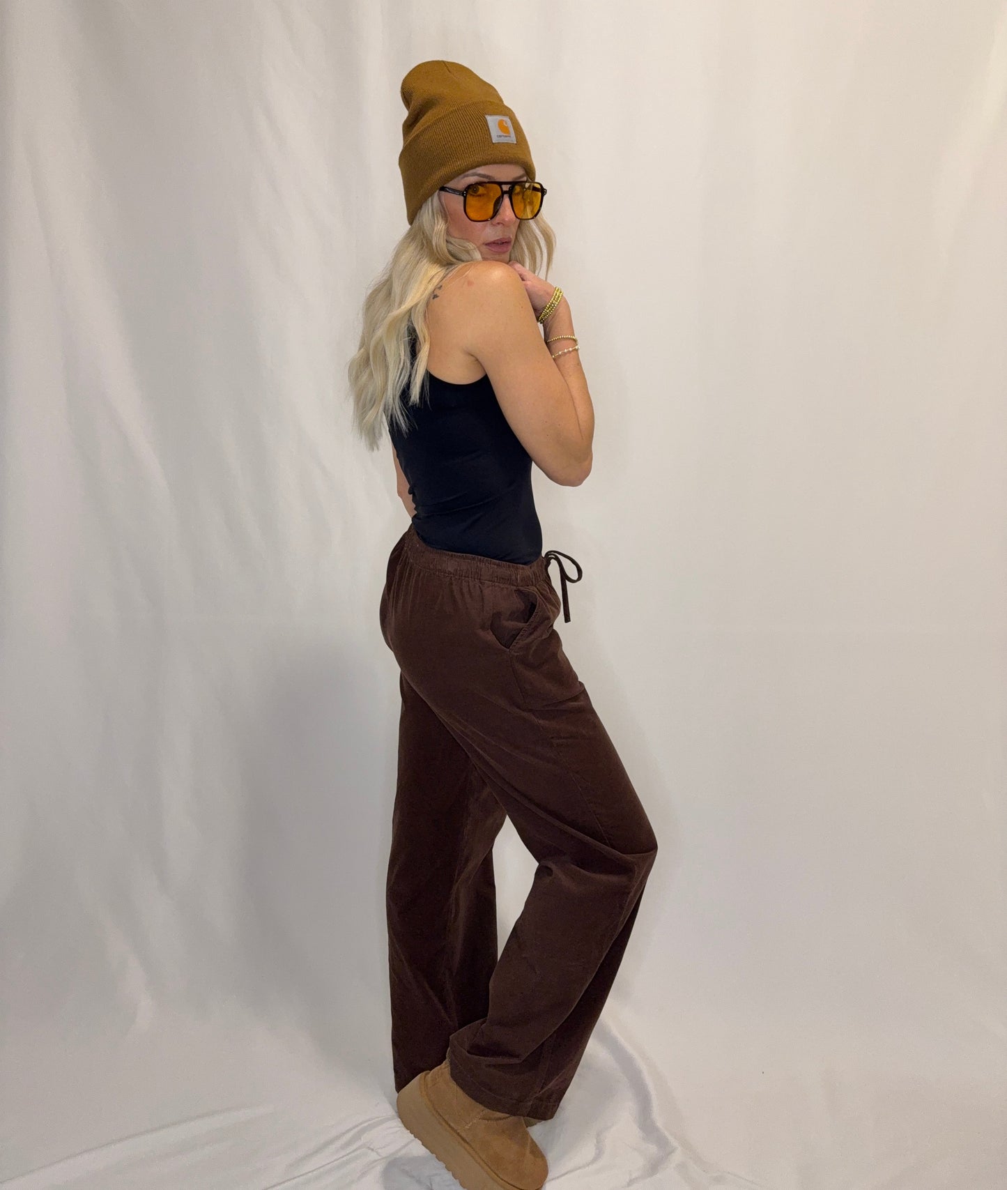 Elastic Waist Corduroy Long Pants