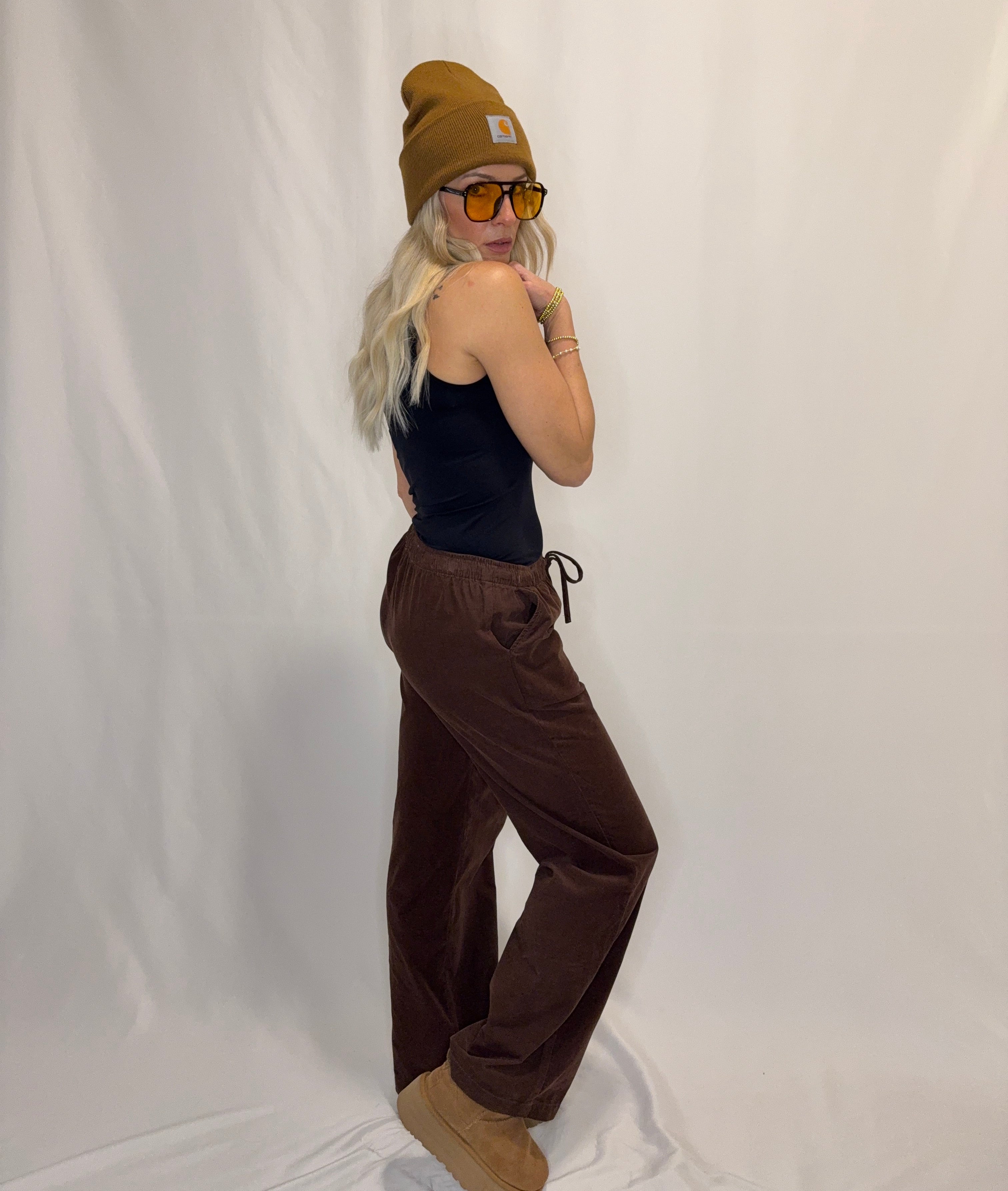 Elastic Waist Corduroy Long Pants