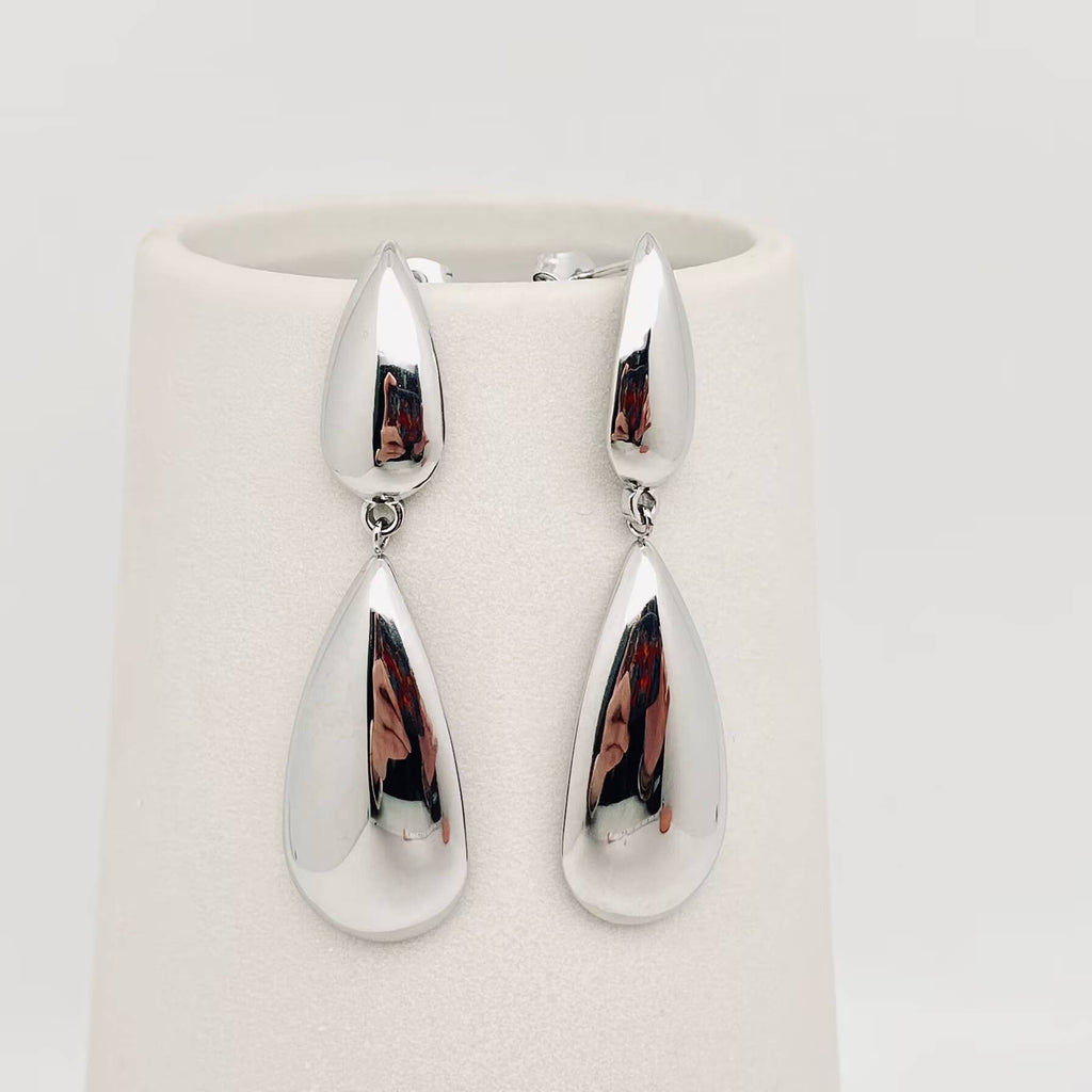 Smooth Surface Double Droplet Shaped Earrings