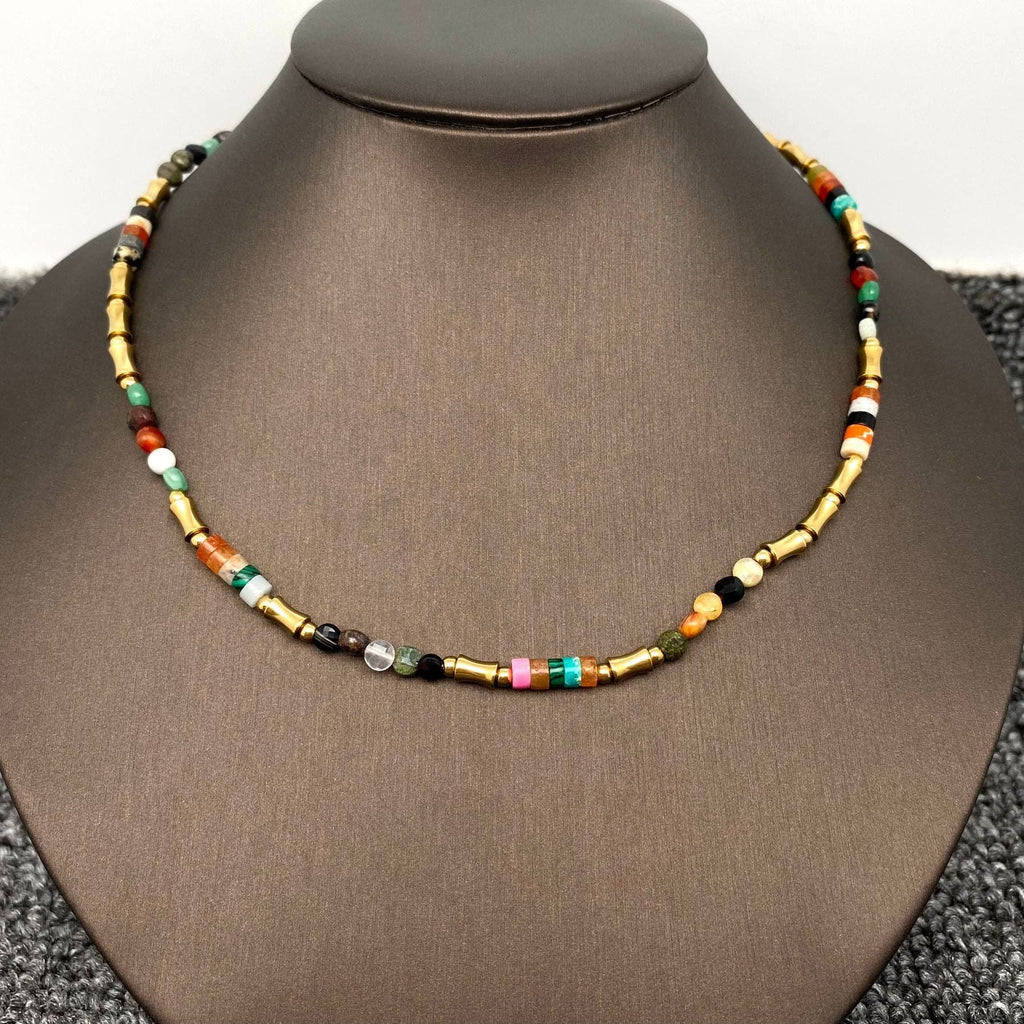 Crystal & Stone & 18K Gold Plated SS Beaded Necklace