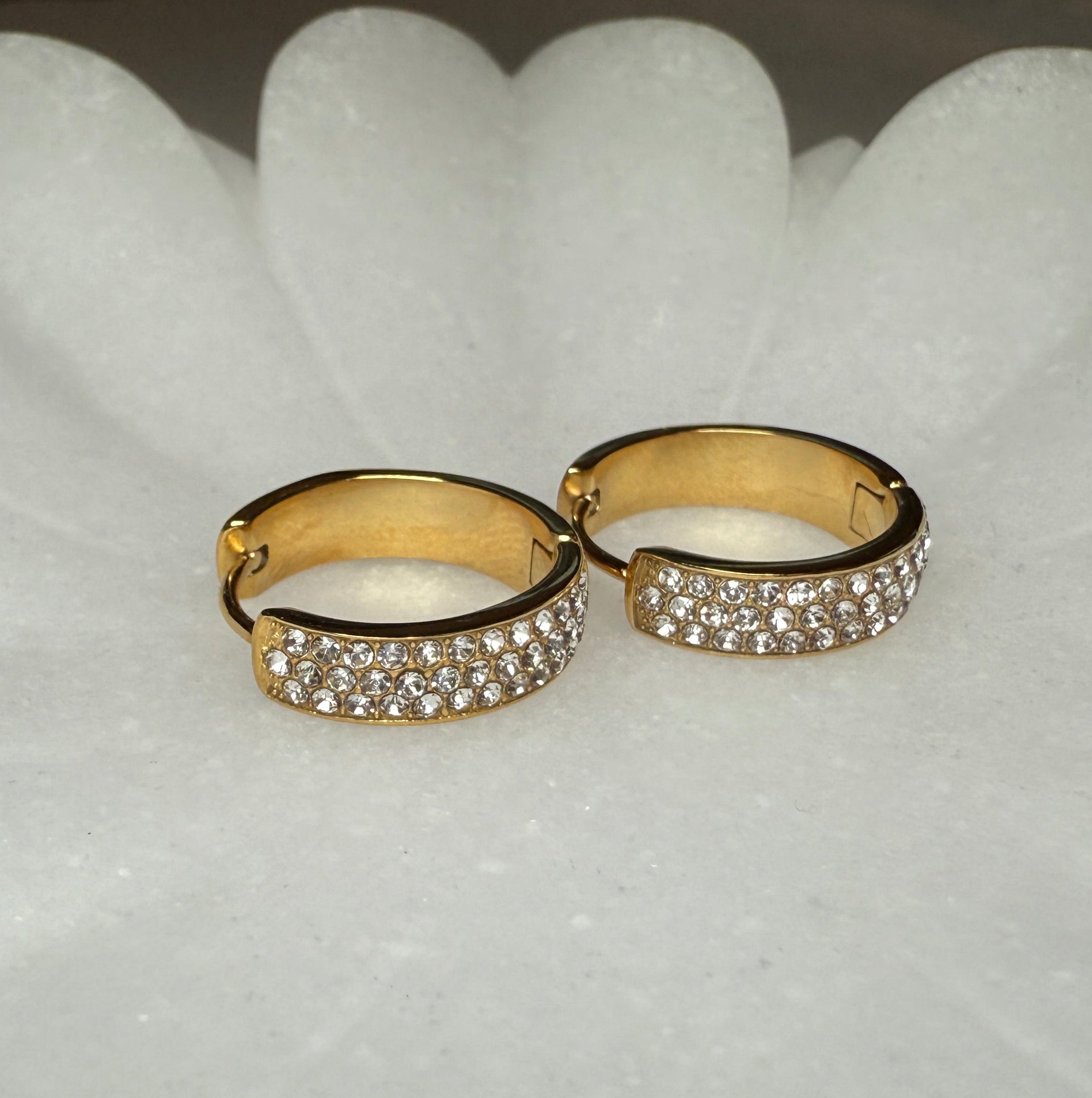 Zephira 18K Gold Non-Tarnish CZ Pave Hoop Earrings