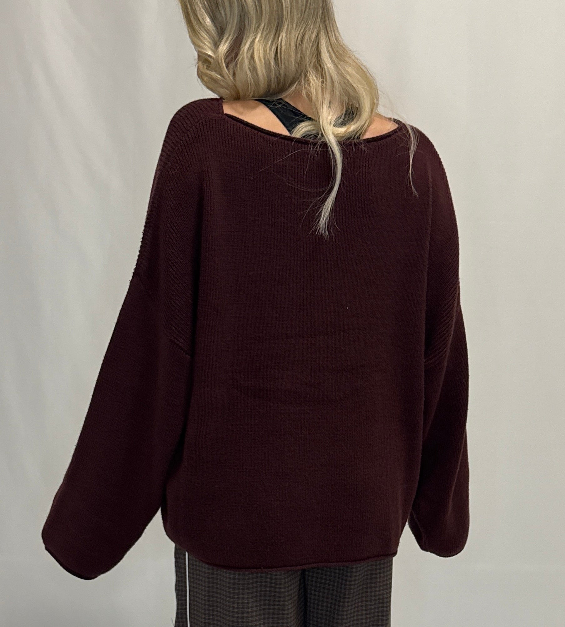 Solid Rib-Knit Oversized Boatneck Sweater