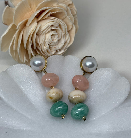 Alani 18K Gold Non-Tarnish Vintage Pastel Beaded Earring