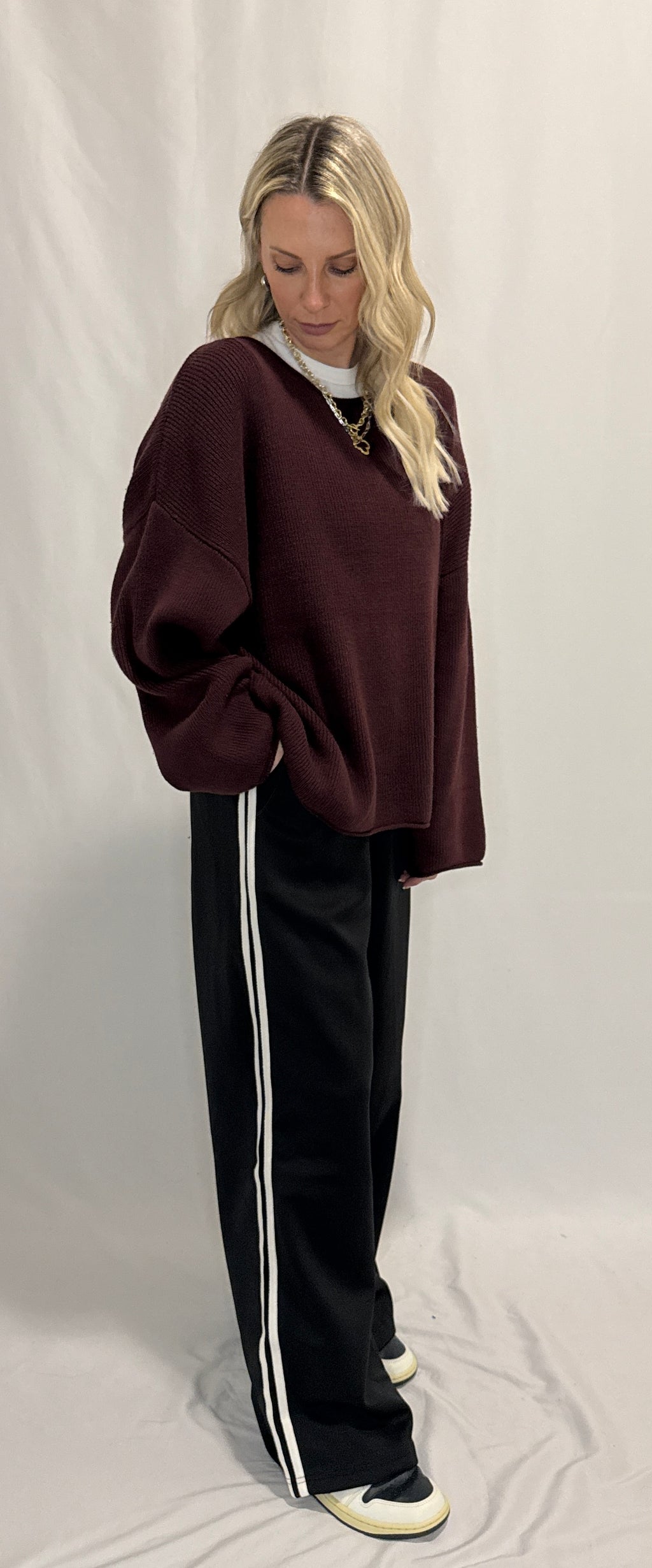 Solid Rib-Knit Oversized Boatneck Sweater