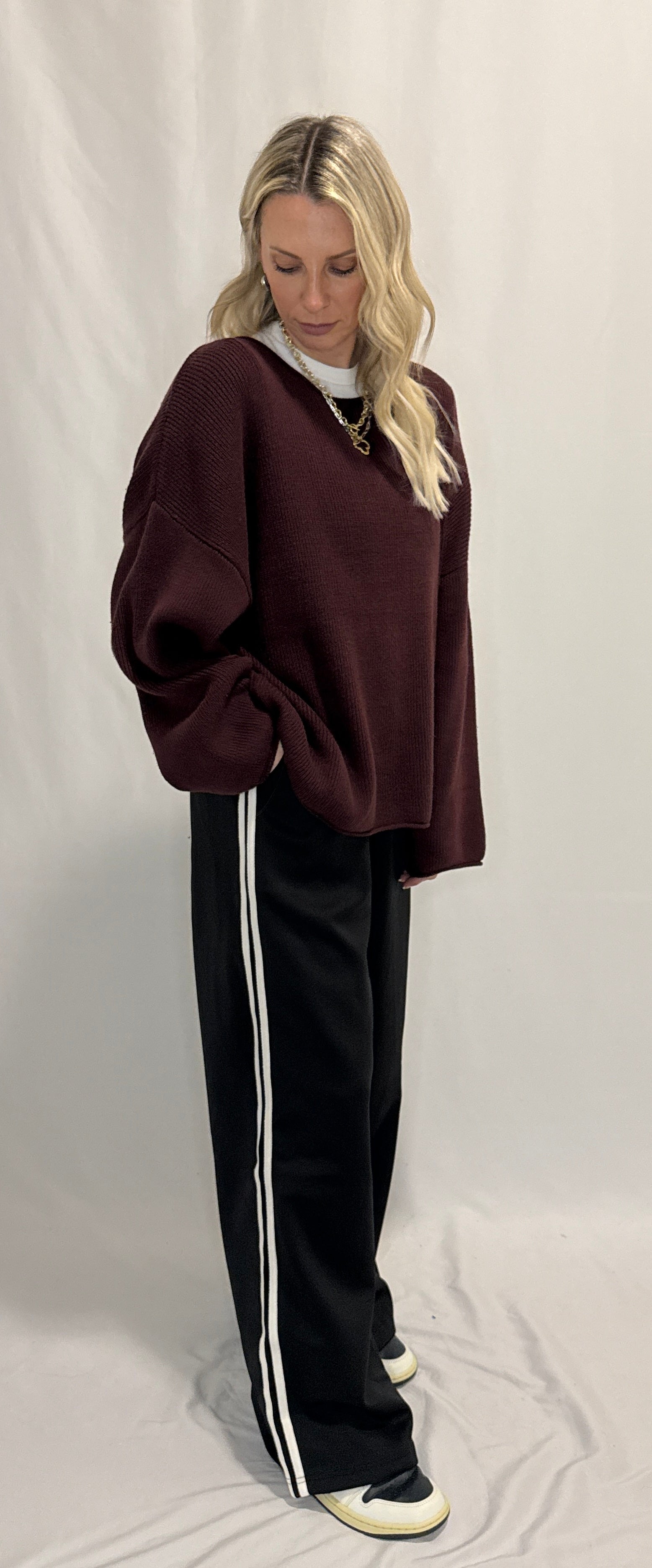 Solid Rib-Knit Oversized Boatneck Sweater