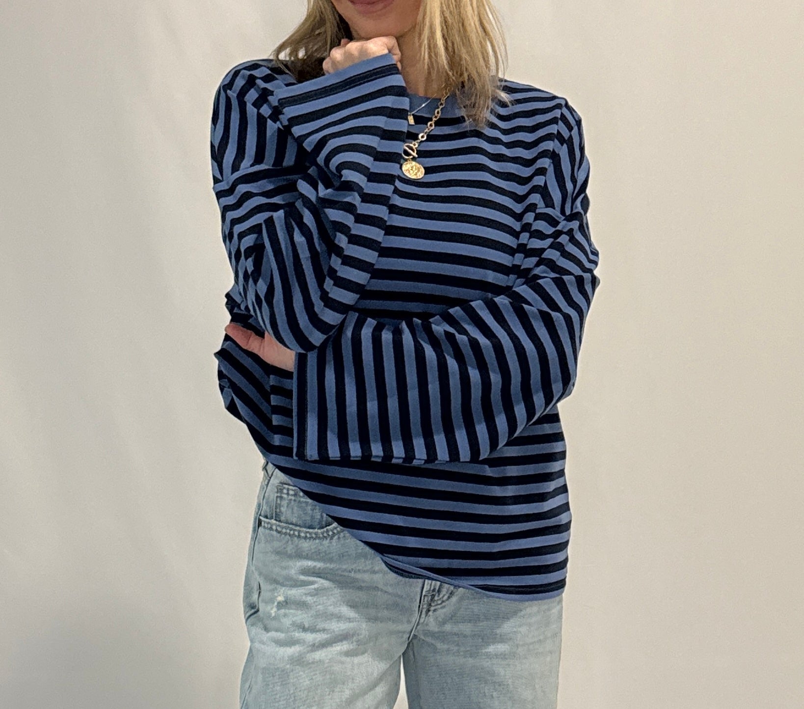 Striped Terry Oversized Long Sleeve Top