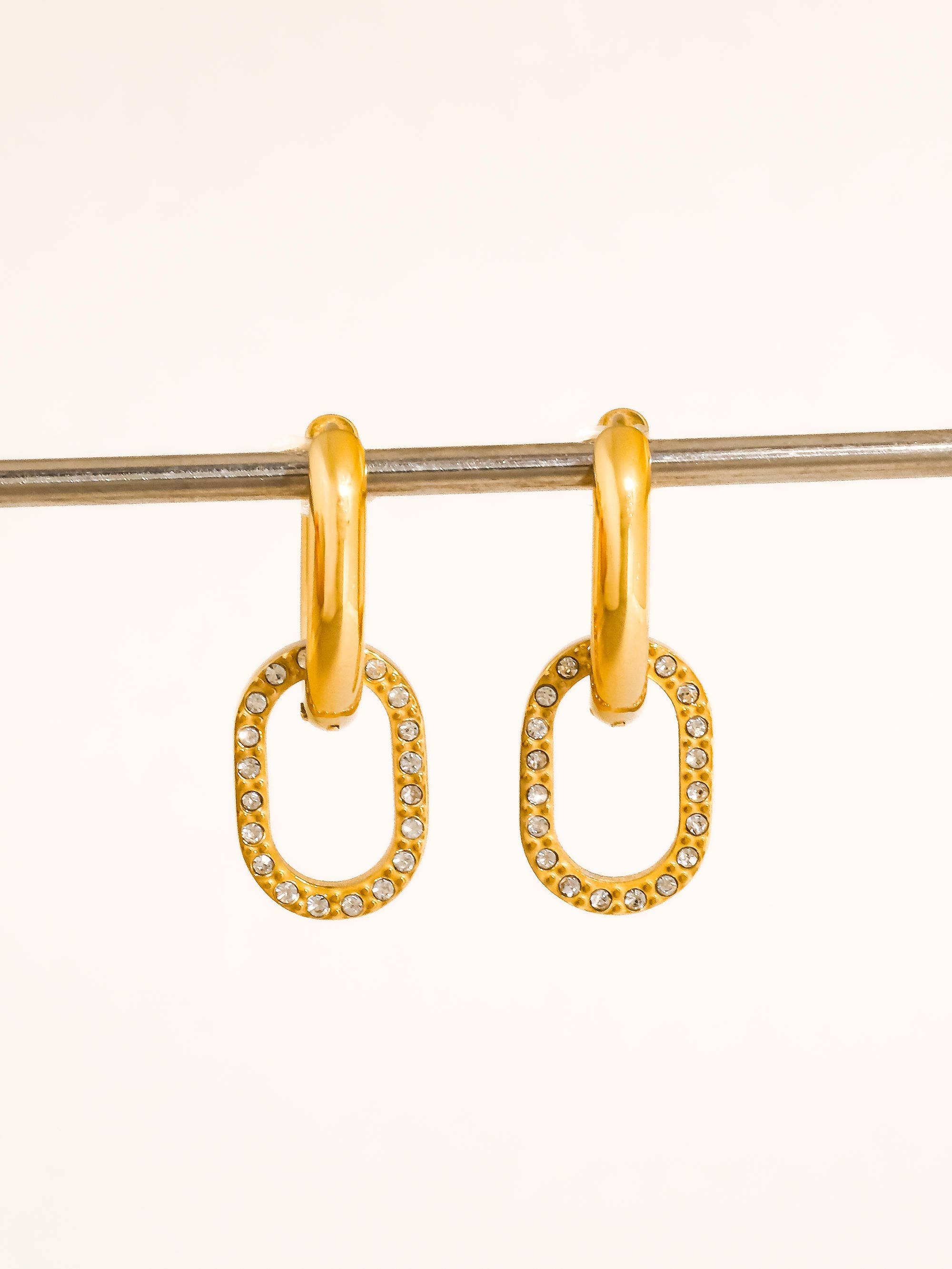 Serenelle 18K Gold Non-Tarnish CZ Oval Link Drop Earrings