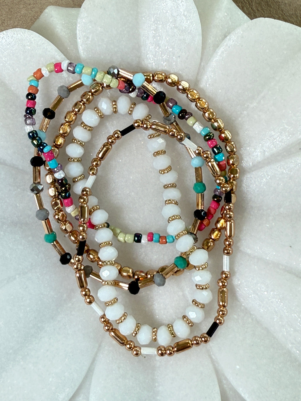 Pastel Pop Gold Multicolor Bead Bracelet Set